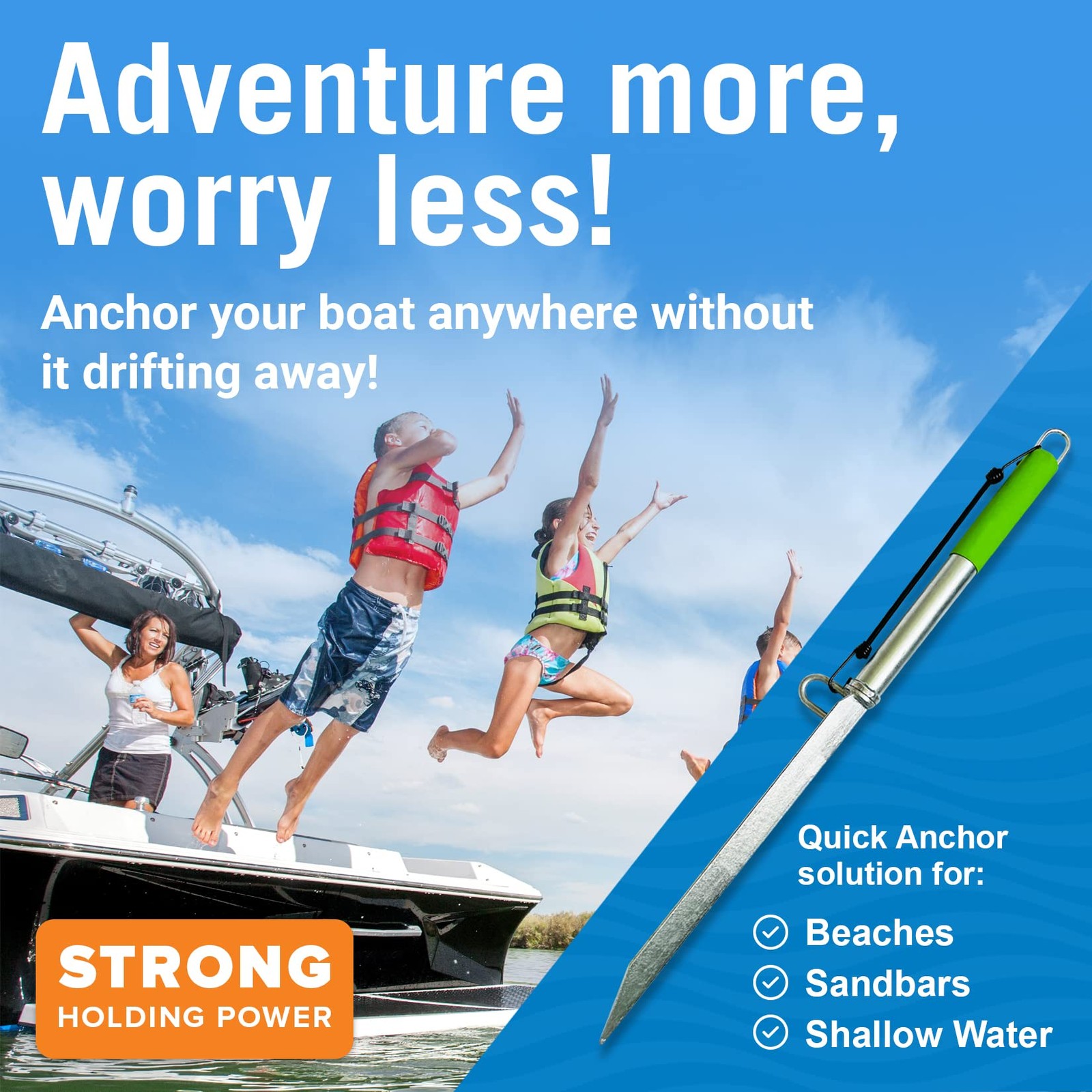 Sand Spike Boat Anchor Pole for Boats, Jet Skis, Pontoons, and Kayaks, Green