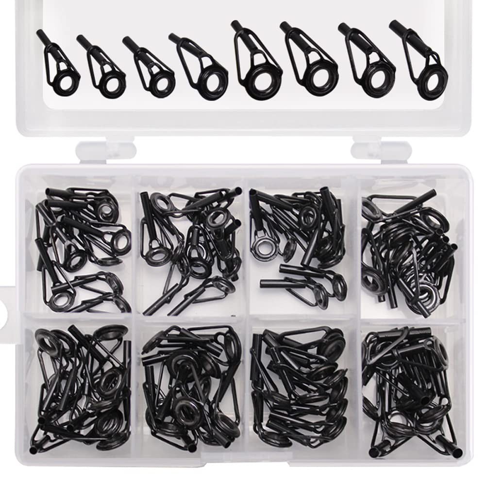 80 PCS Fishing Rod Tip Repair Kit Stainless Steel Ceramic Black 8 Sizes