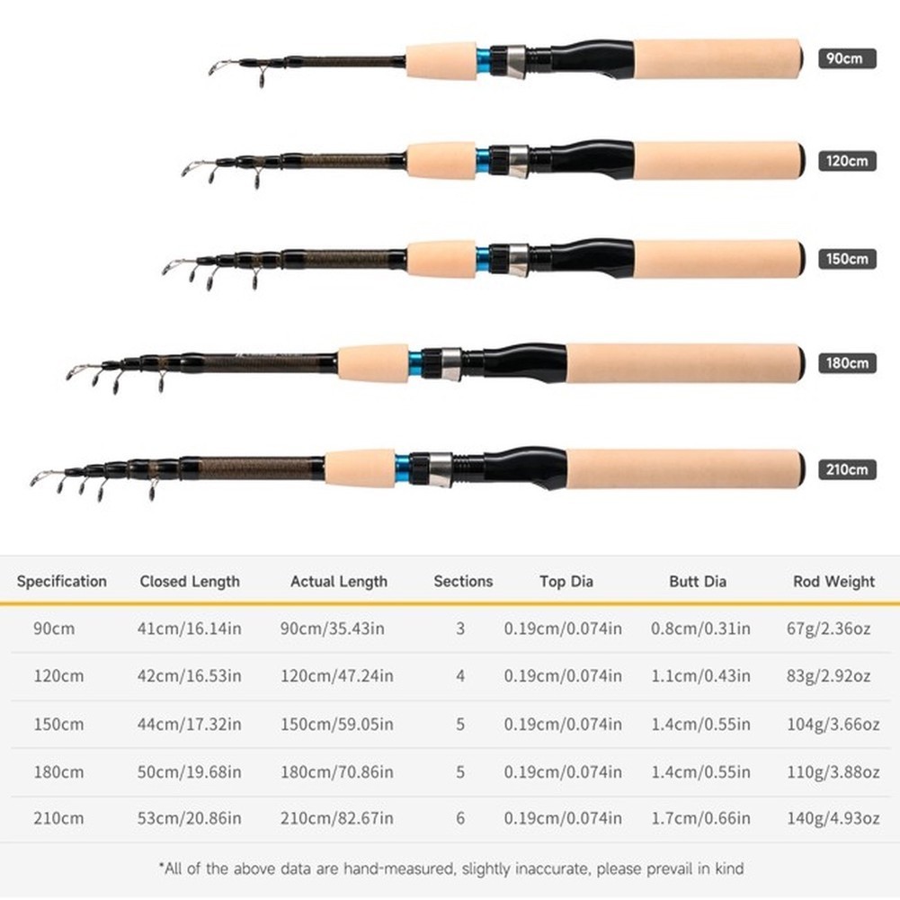 Lightweight Carbon Fishing Rod for Raft Use 90cm 120cm 150cm 180cm 210cm