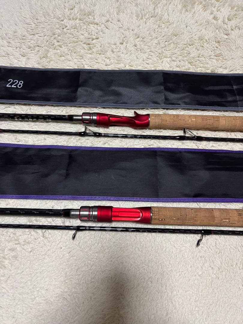 228 Bass Rod Cork Handle Black Red with Rod Case