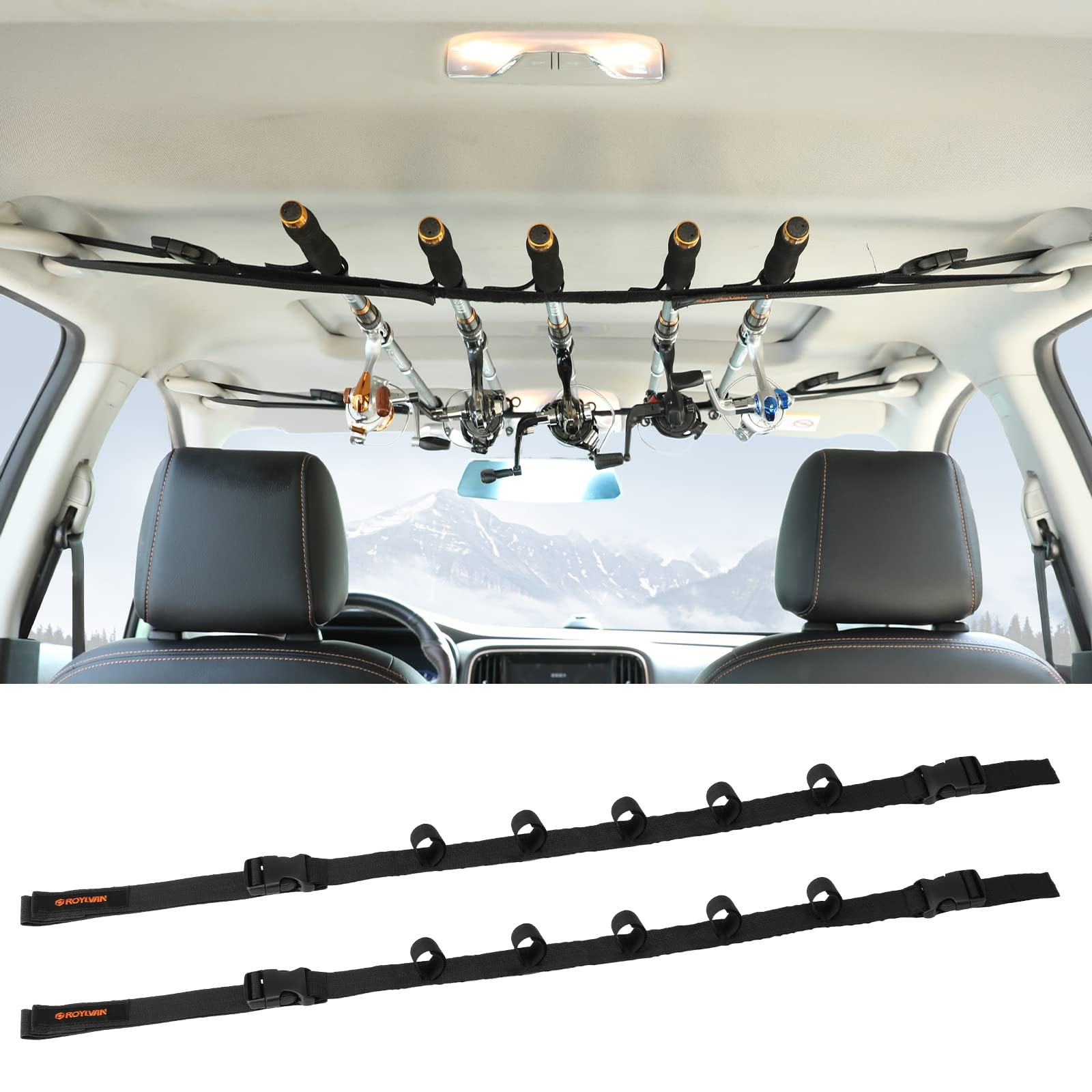 Roylvan 2 Pack Vehicle Fishing Rod Holder – Pole Car 3.8x240cm, Black