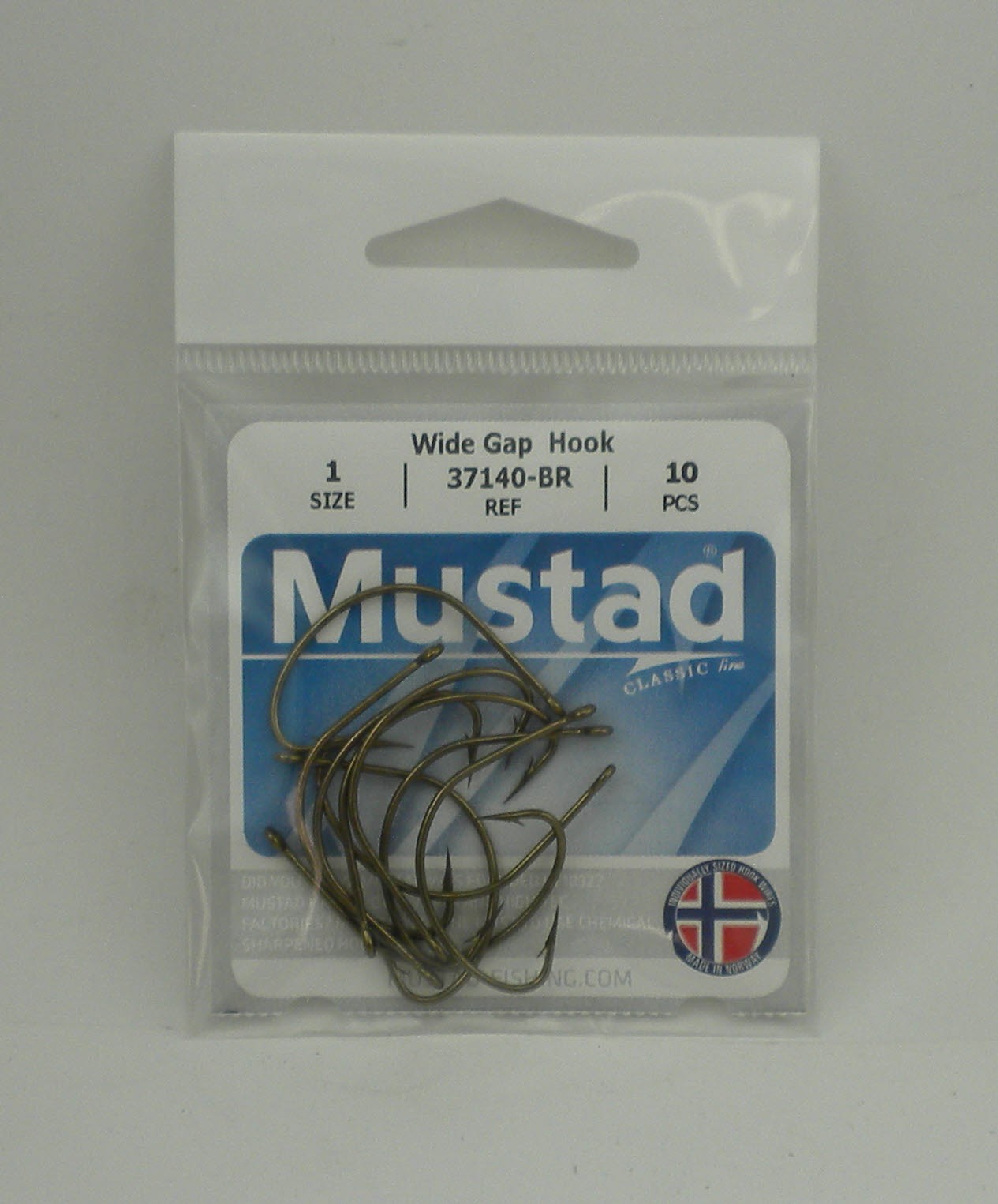 Mustad 37140-1-10 Wide Gap Hook Ringed Bronze Slightly Reversed Size 1 10CT