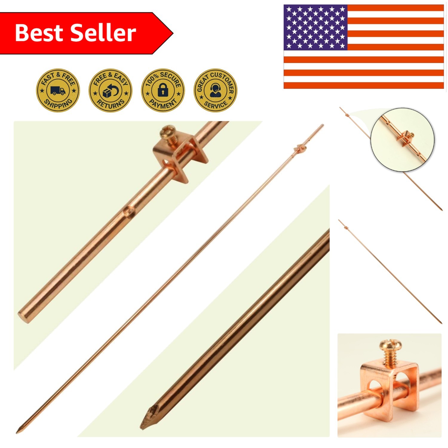 Professional 4ft Copper Ground Rod for Antenna & Generator Safety Installation