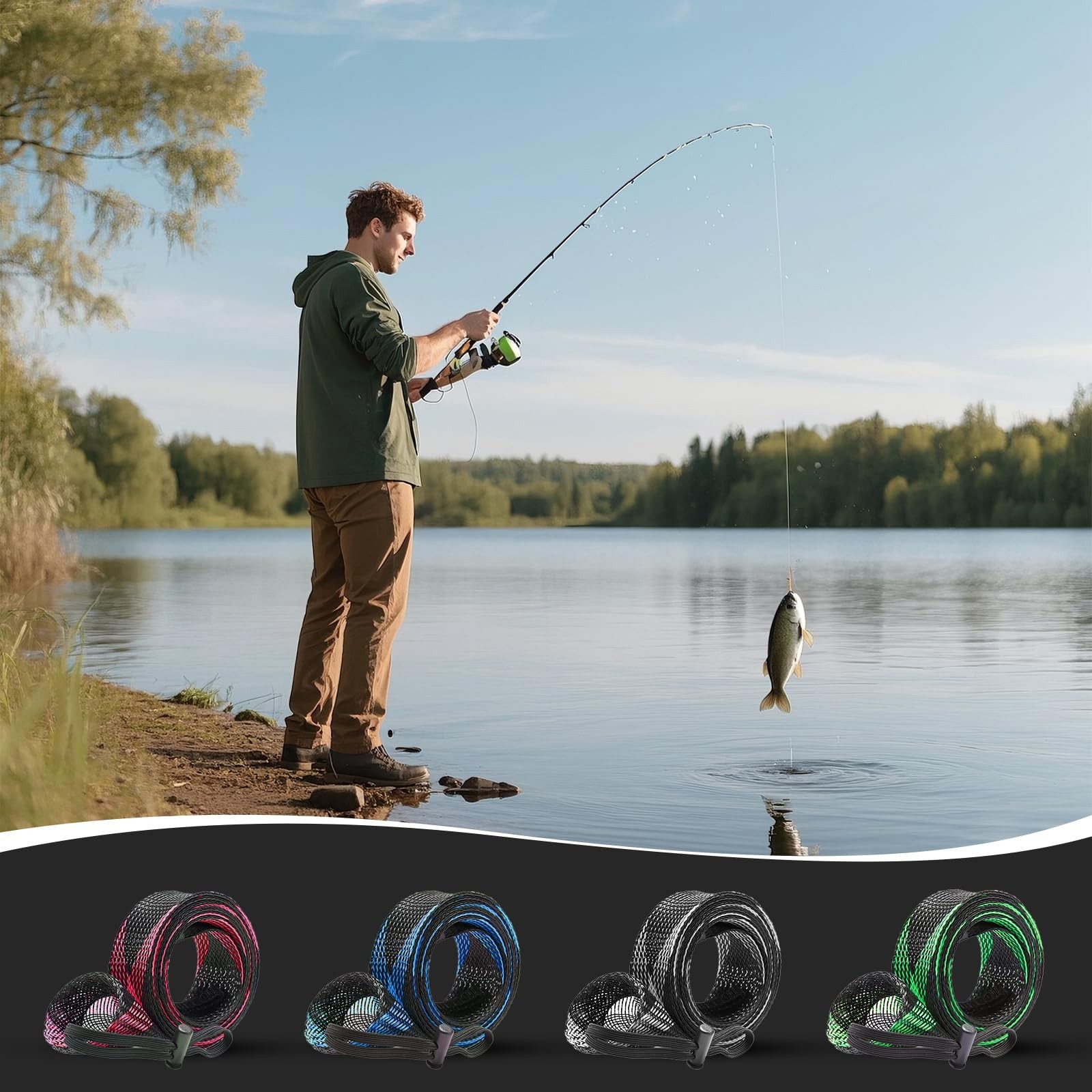 knitsoquo Fishing Rod Sleeve for Poles: Pole Red, Blue, Black, Green