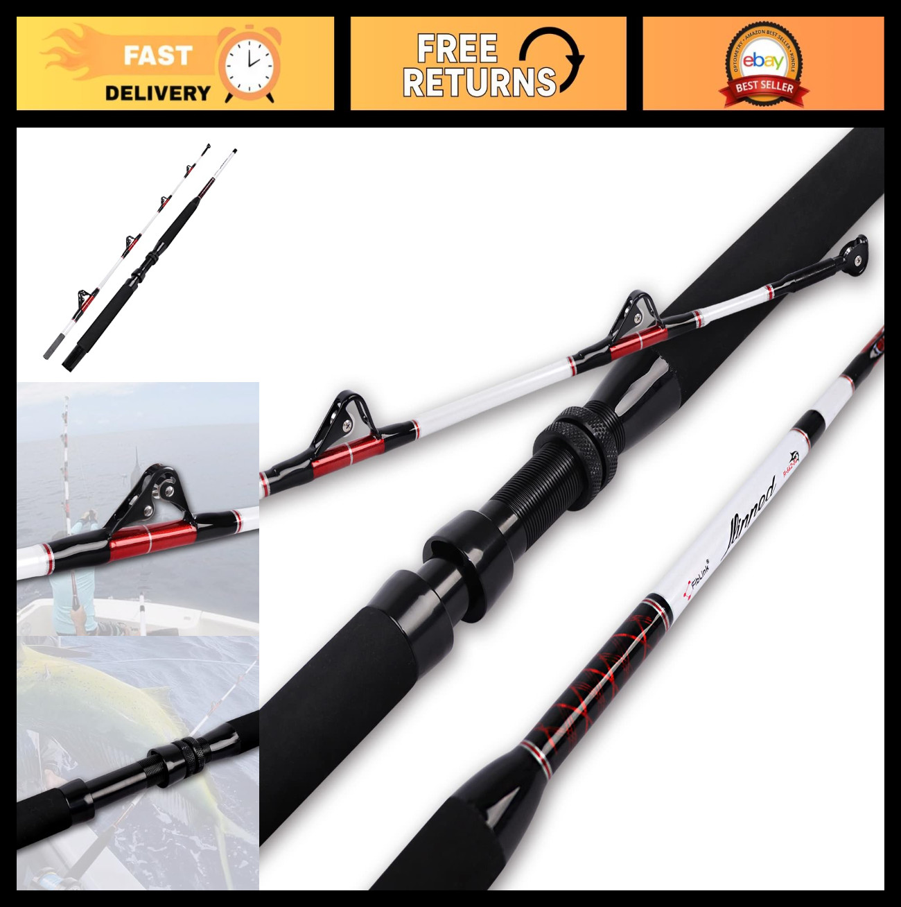 Deep Sea Fishing Rod – 5’6″ Trolling & Big Game Conventional Roller Pole (30-50l