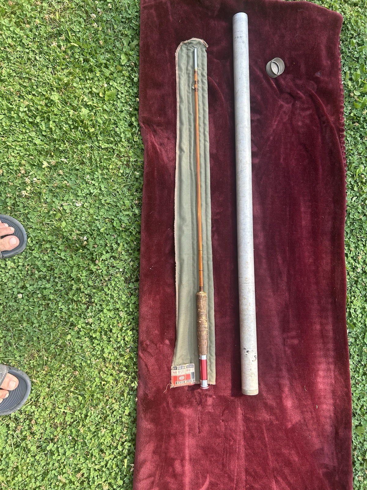 South Bend 81/2ft Vintage bamboo fly fishing Rod 3-Piece w/ Cloth Case/aluminum