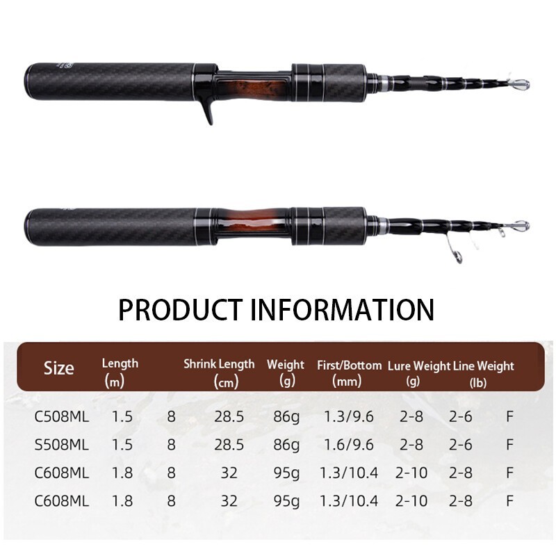 Spinning Rod 5ft 6ft Telescopic Rod Carbon Fast ML Travel Trout Rod Casting