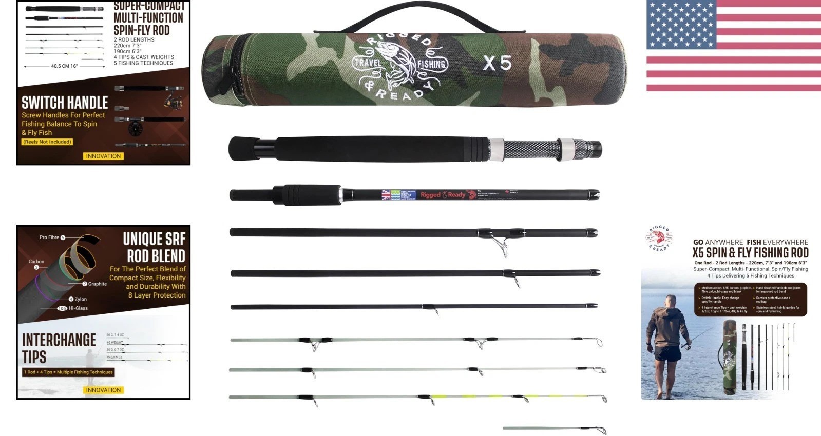 Rigged & Ready X Series Travel Fishing Rods. 6 Super Compact Combos and Rods,…