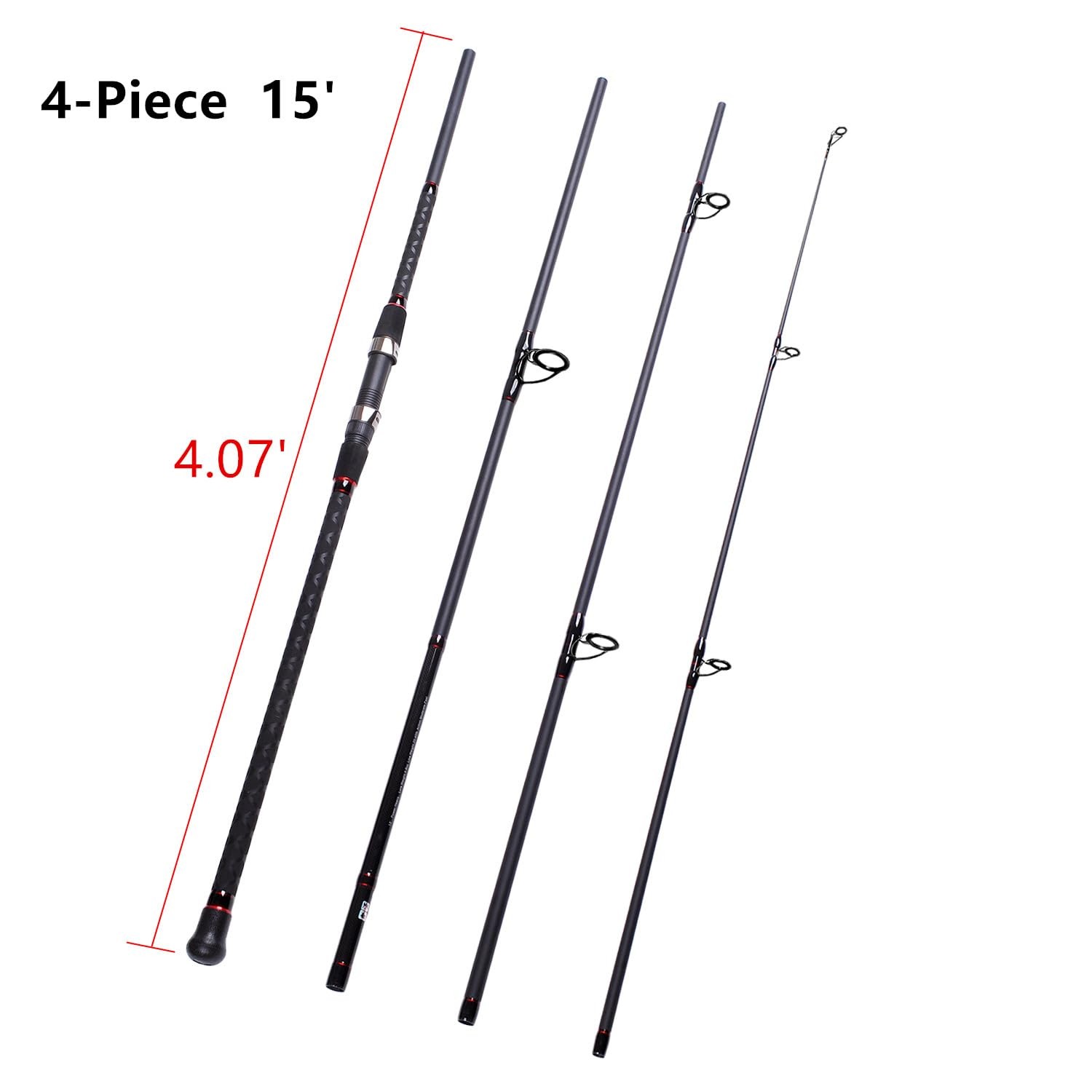 4-Piece Graphite Travel Fishing Rod – 15′ Surf Spinning Rod