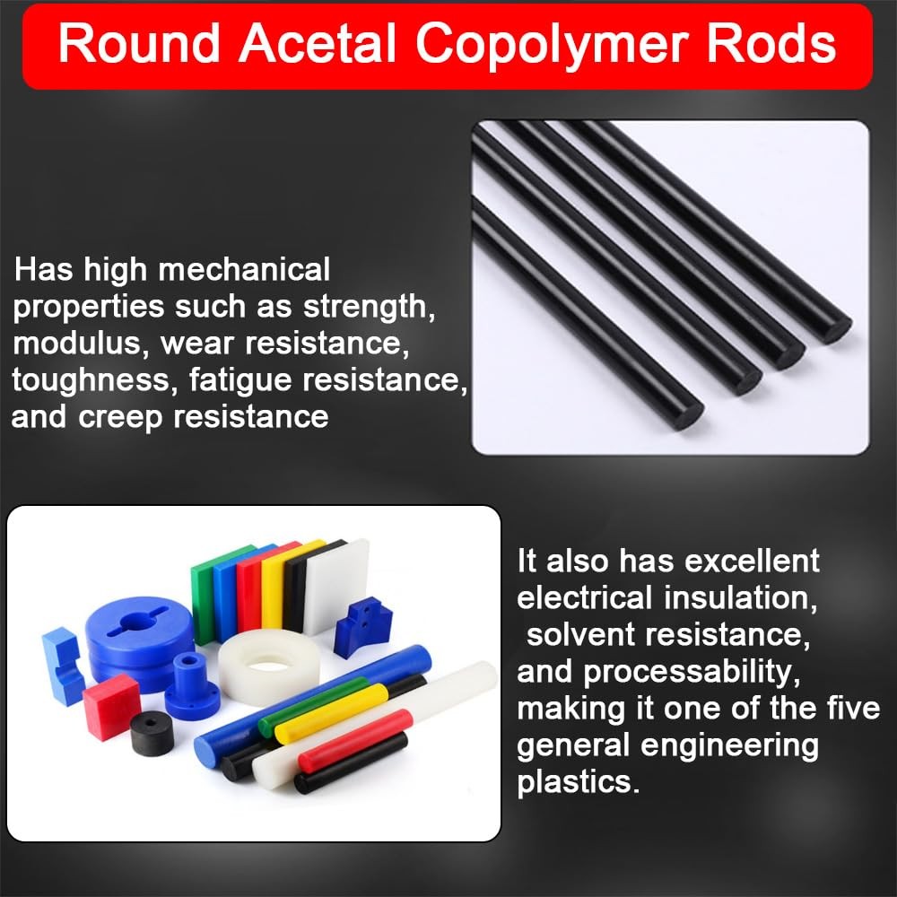 4 PCS Round Acetal Copolymer Rods 1/2 Inch Diameter 12 Inch Length Black POMC
