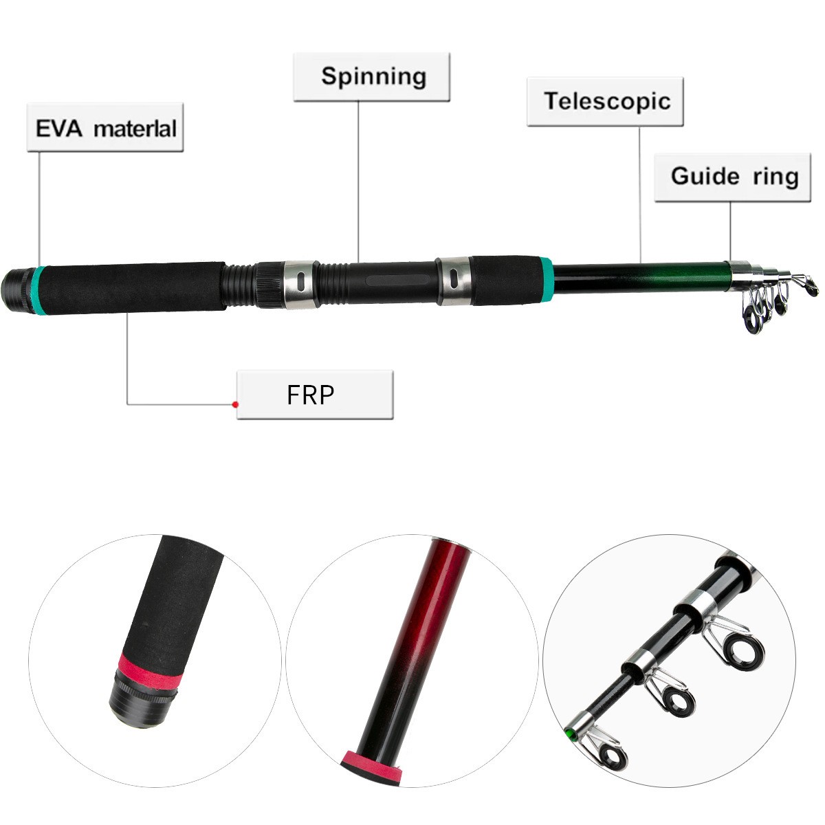 Portable Fiberglass Fishing Rod Telescopic Design 1.8-3.0m Saltwater Rod