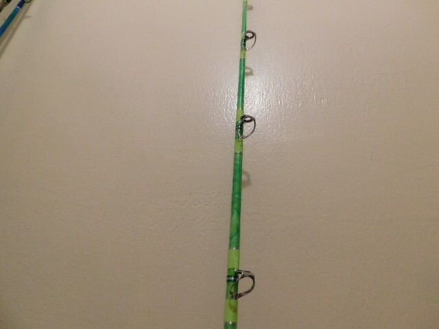 CUSTOM CONVENTIONAL ROD LIME GREEN PEARL MARBLE 25-50 LB TURBOS 7′ NEW