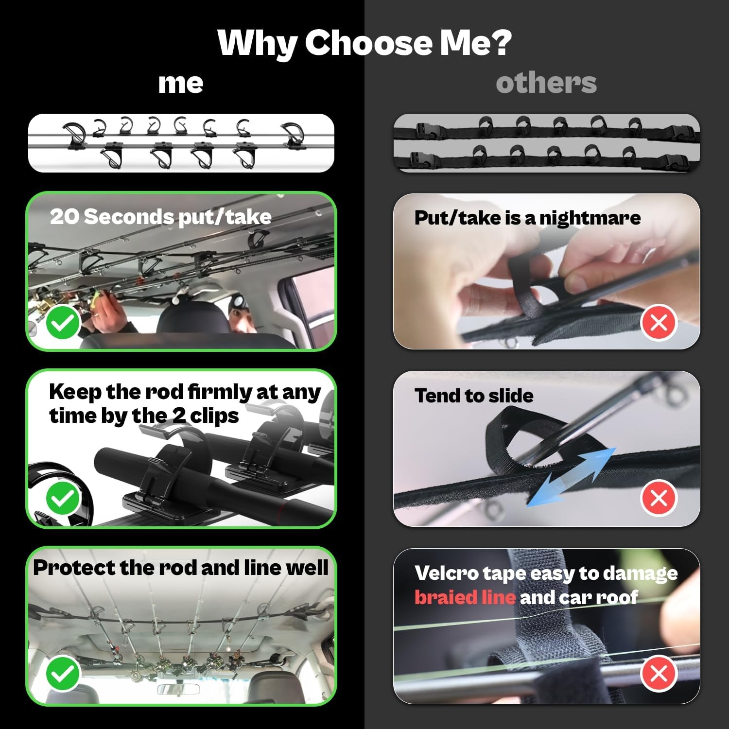 Fishing Rod Racks for Car, Quick-Clip System Pole Vertical