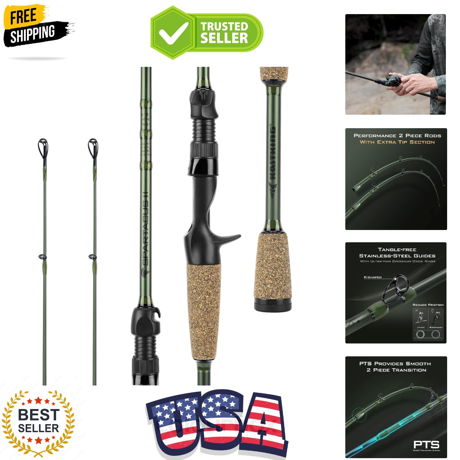 Spartacus II Fishing Rods – IM6 Graphite Blanks Casting & Spinning Rods, 2-Pi…