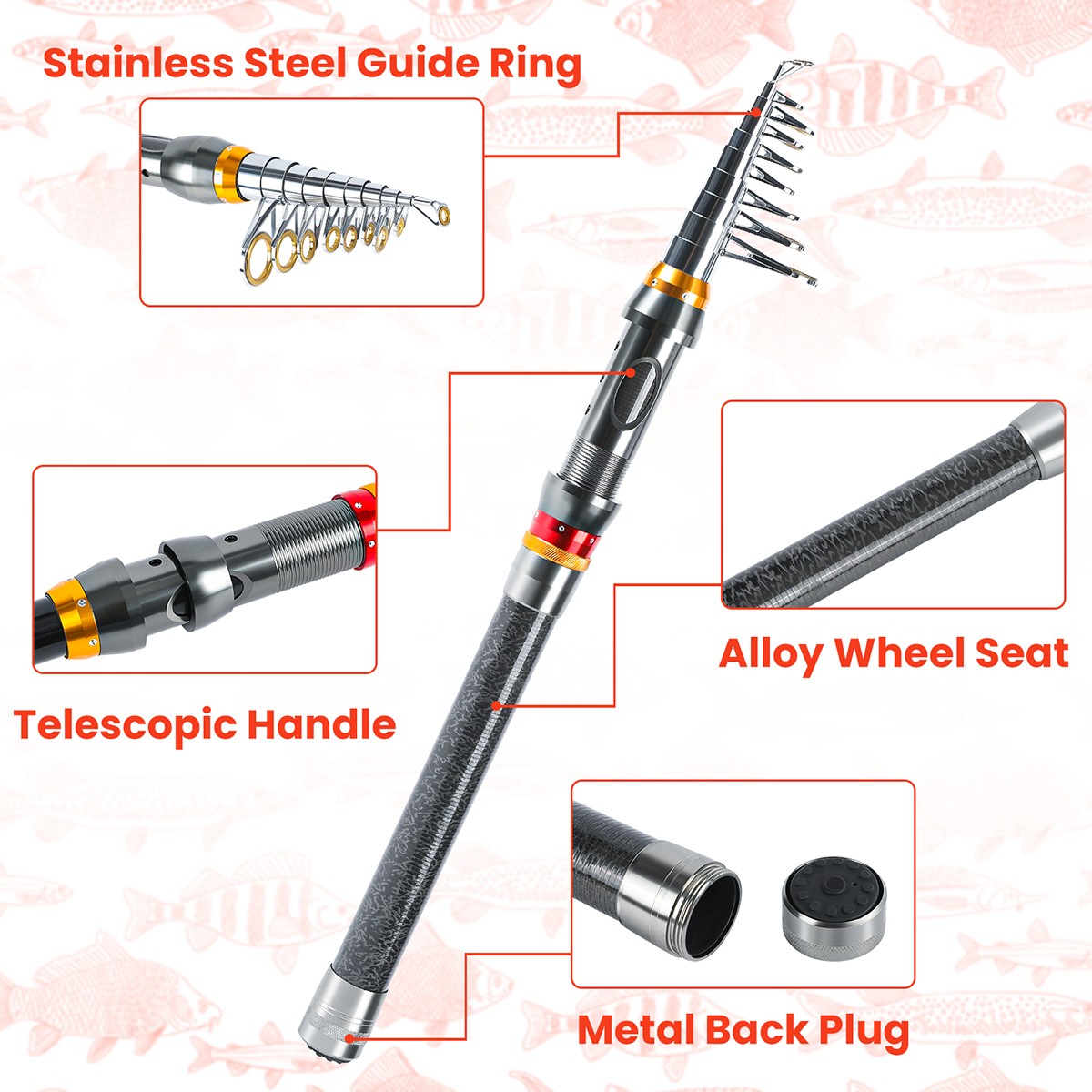 6-12ft Saltwater/Freshwater Spinning Fishing Rod Carbon Fiber Telescopic Pole US
