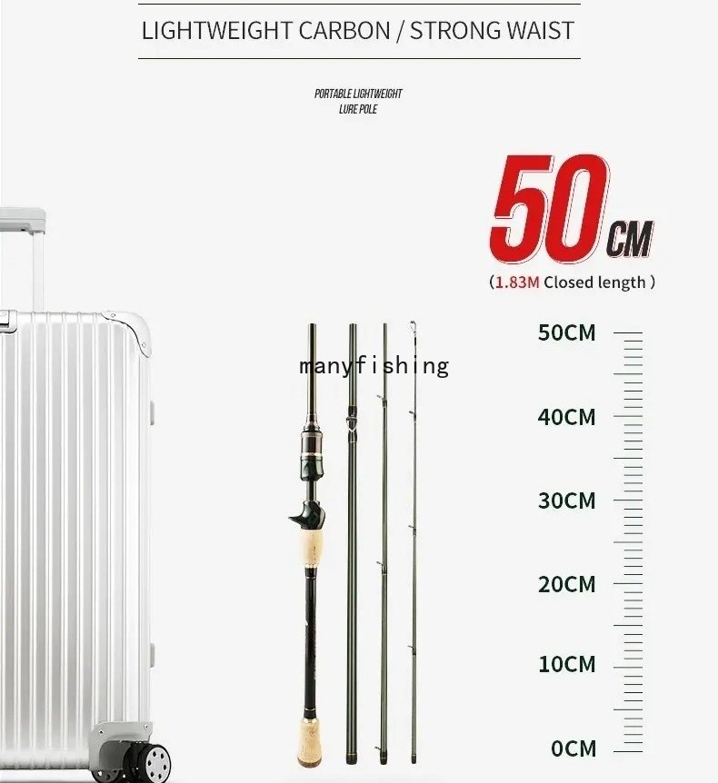 Travel Fishing Rods 1.83M 2.1M 2.4M Carbon Fiber Spinning Casting Pole 4-16LB