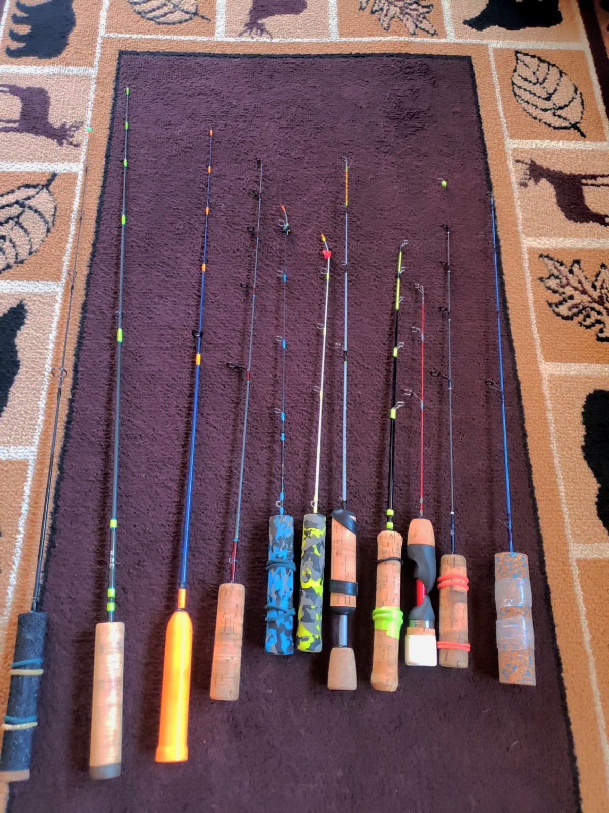 Lot of 11 Misc Ice Fishing Rods Full Grip Cork, Eva, Foam Handles Unisex Adults