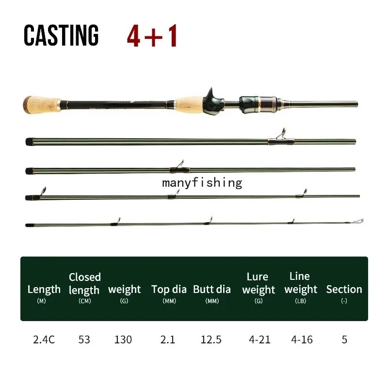 Travel Fishing Rods 1.83M 2.1M 2.4M Carbon Fiber Spinning Casting Pole 4-16LB