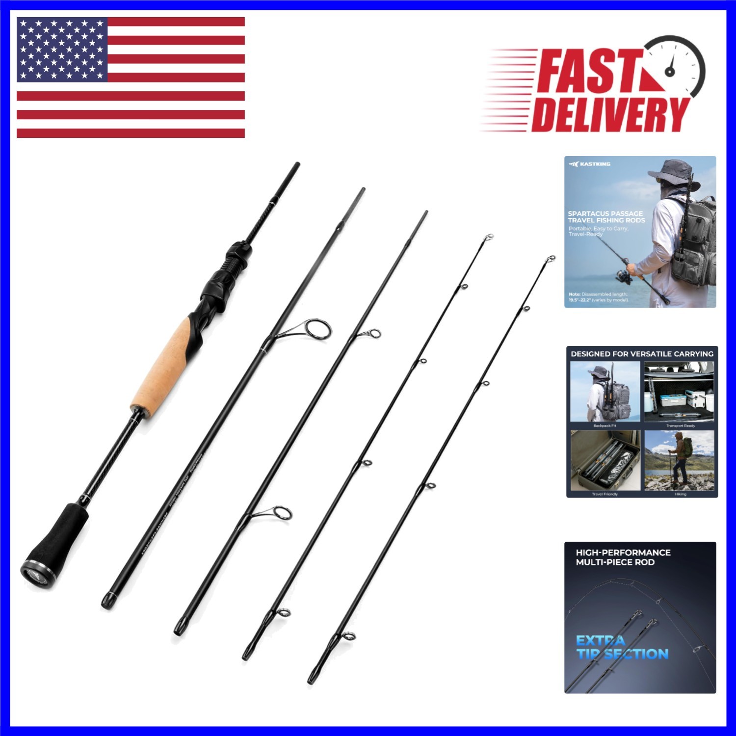 4-Piece Spartacus Fishing Rod with Extra Twin-Tip – Lightweight Travel Essential