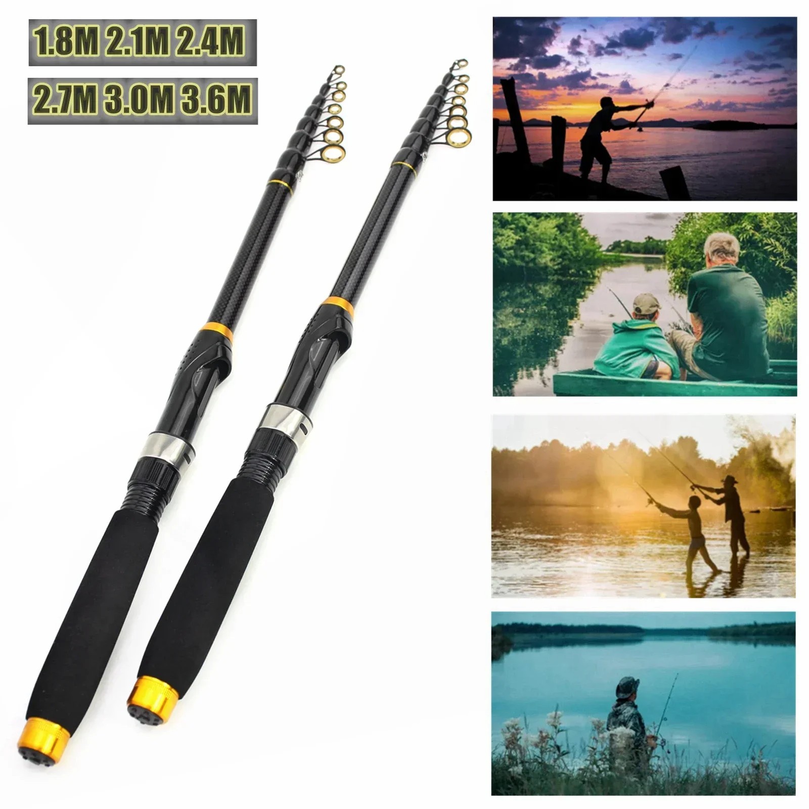 Carbon Fiber Fishing Rod Short Pocket Portable Spinning Rod Lure Pole Telescopic