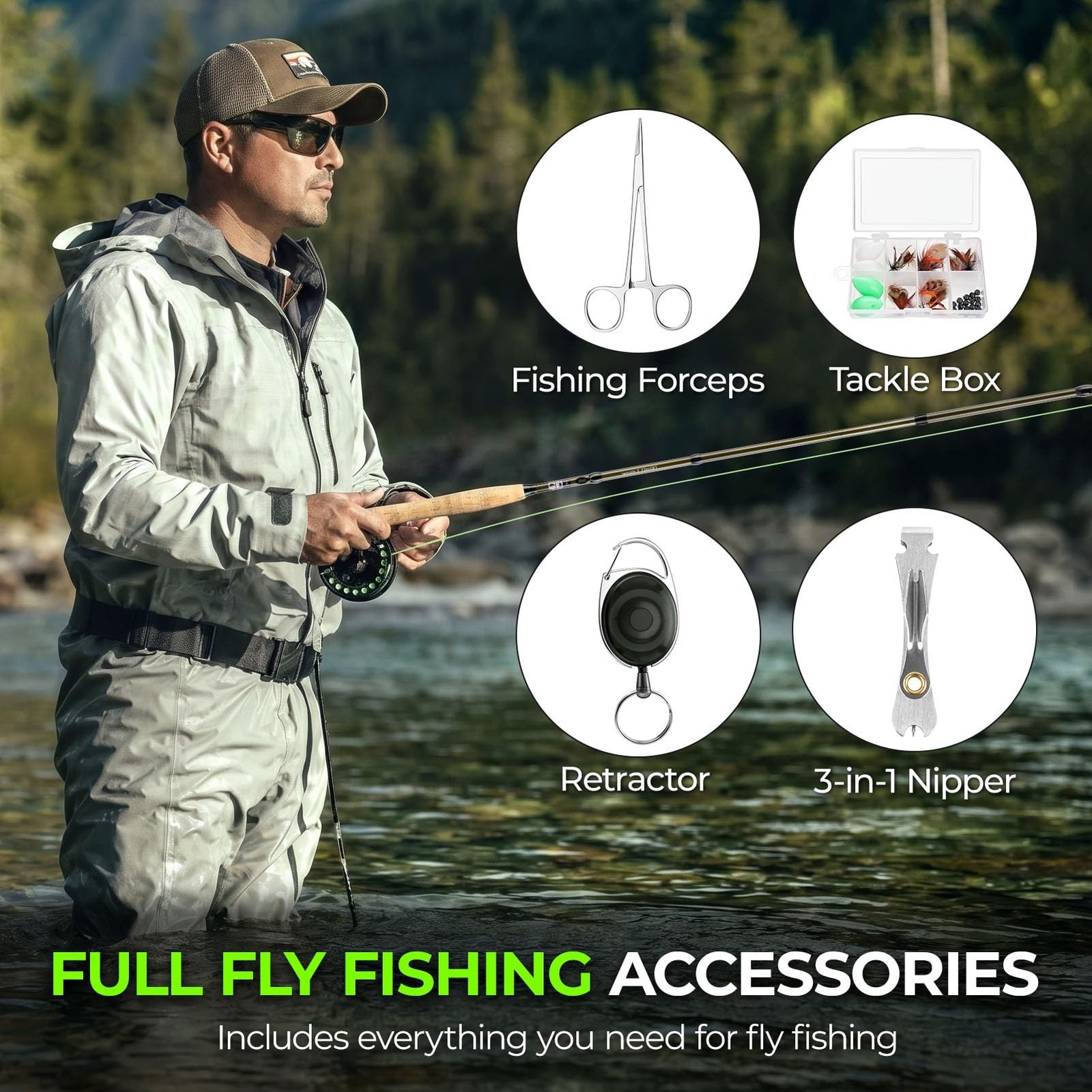 TOPFORT Fly Fishing Rod and Reel Combo Starter Kit, 4 Piece Lightweight Ultra…