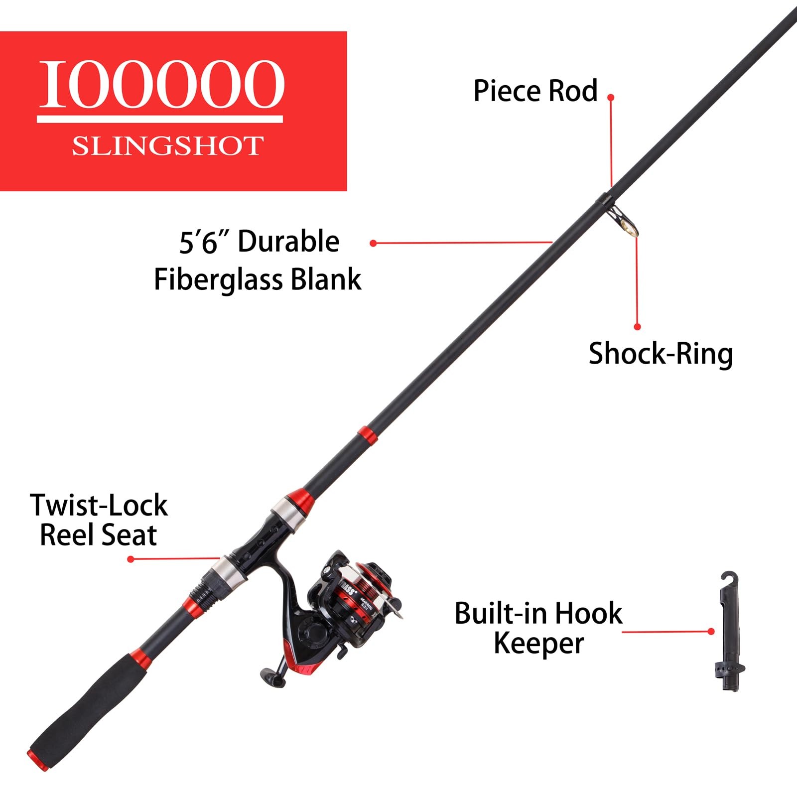 I00000 Black/Red 5.9ft Fiberglass Telescopic Fishing Rod & Reel Combo Kit