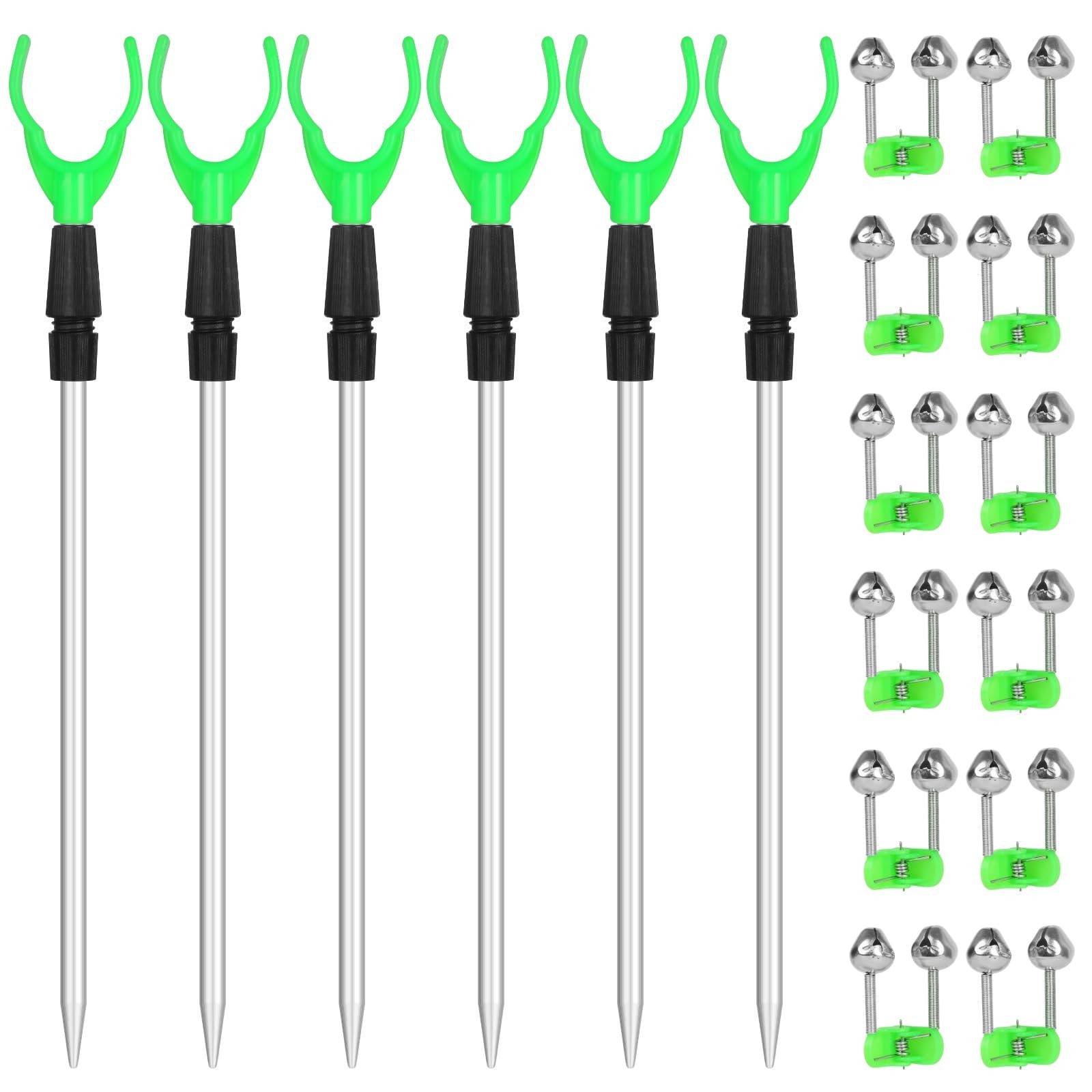 Fishing Rod Holder for Ground: 6pcs Extendable One Size, Green Fork