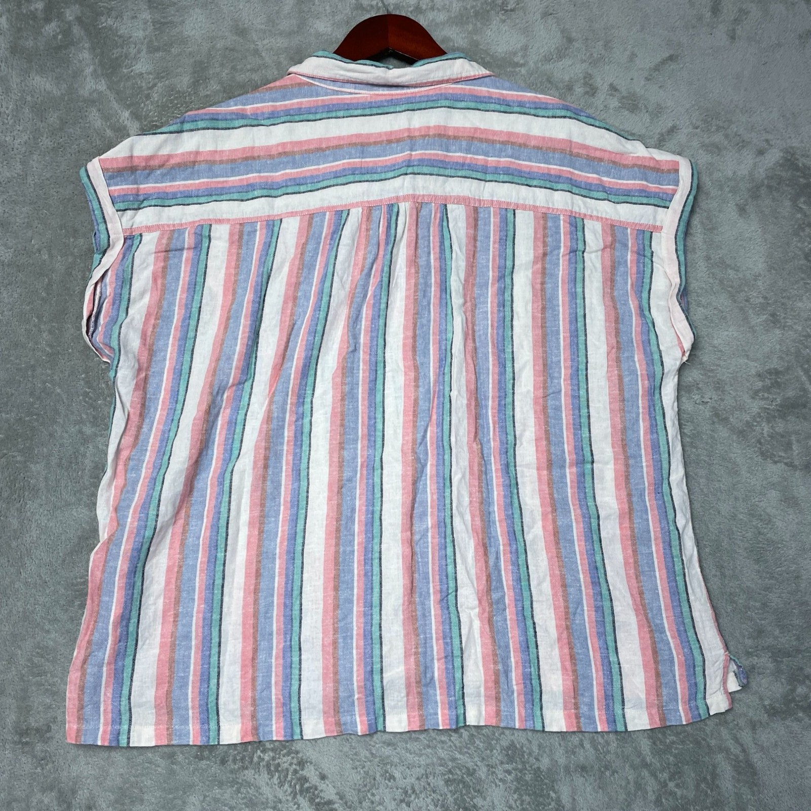 NWOT Orvis Women’s XL Button-Up Shirt Striped Linen Blend Short Sleeve i1992