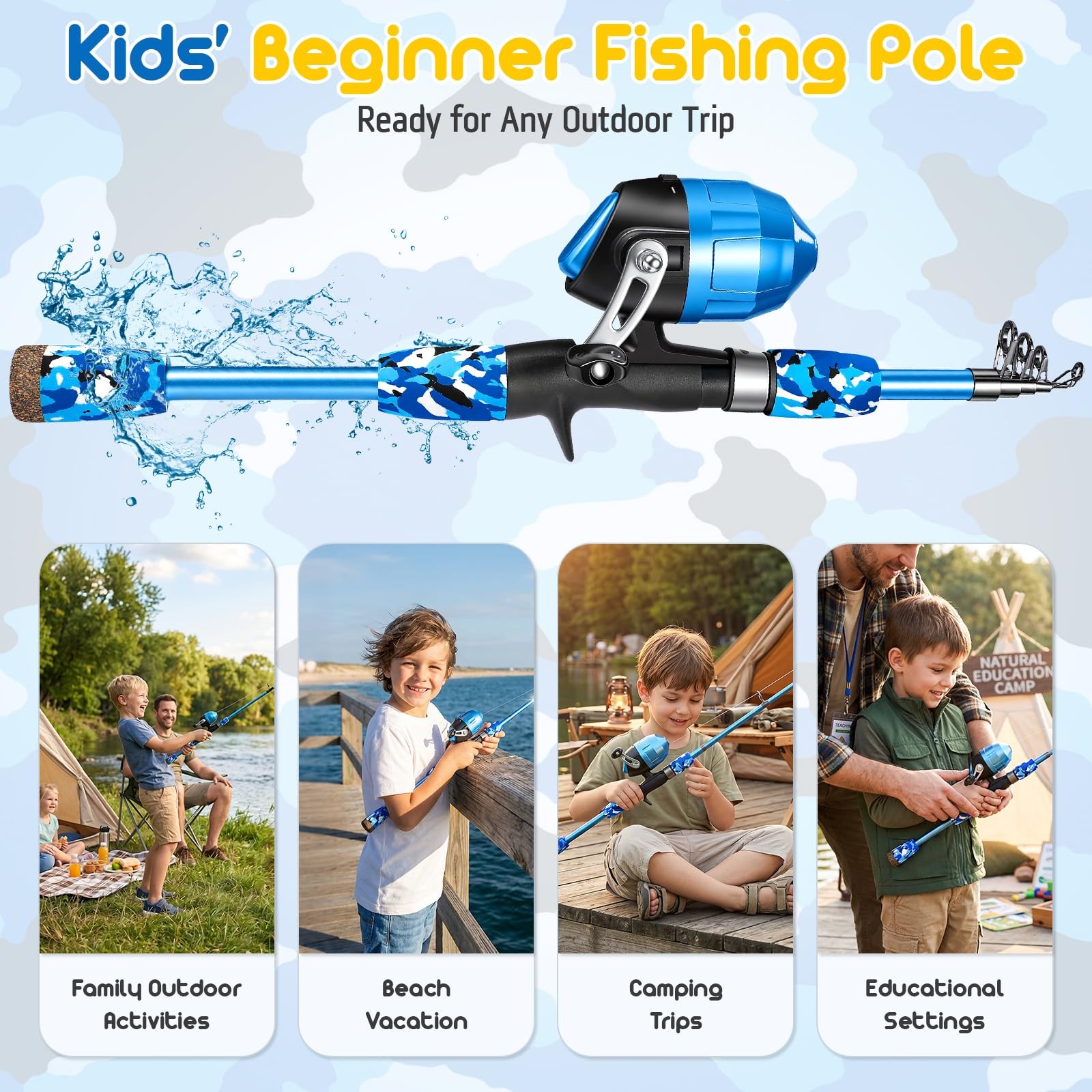 PLUSINNO Kids Fishing Pole, Telescopic Rod and 4.92 ft, Blue