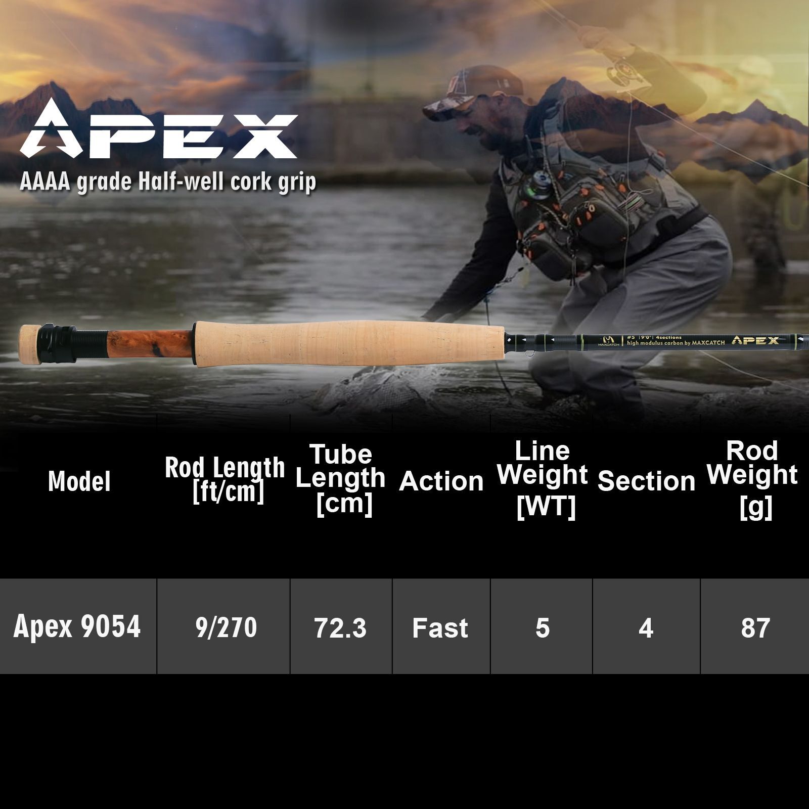 Maxcatch APEX 9FT 5WT 4Sec Fly Fishing Rod IM12/40T High Modulus Carbon Fiber