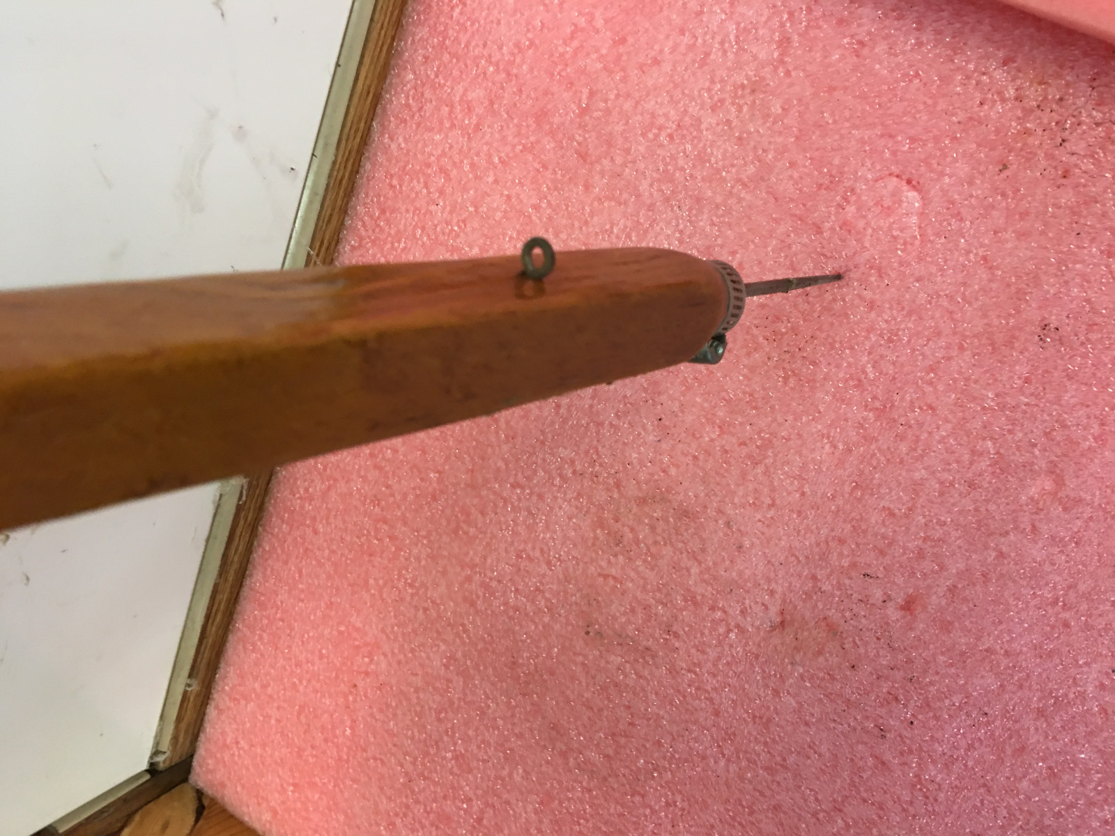 MW2 Vintage folk art ice fishing rod wooden 24″ ice pick attach rattle reel