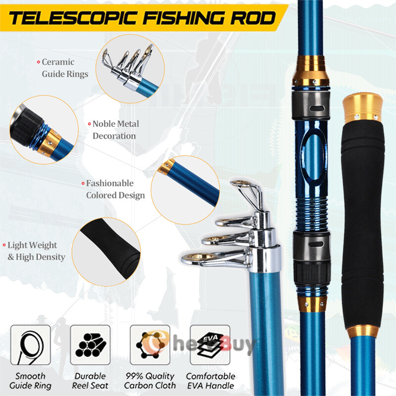 Portable Travel Spinning Pole Carbon Fiber Telescopic Fishing Rod Sea Freshwater
