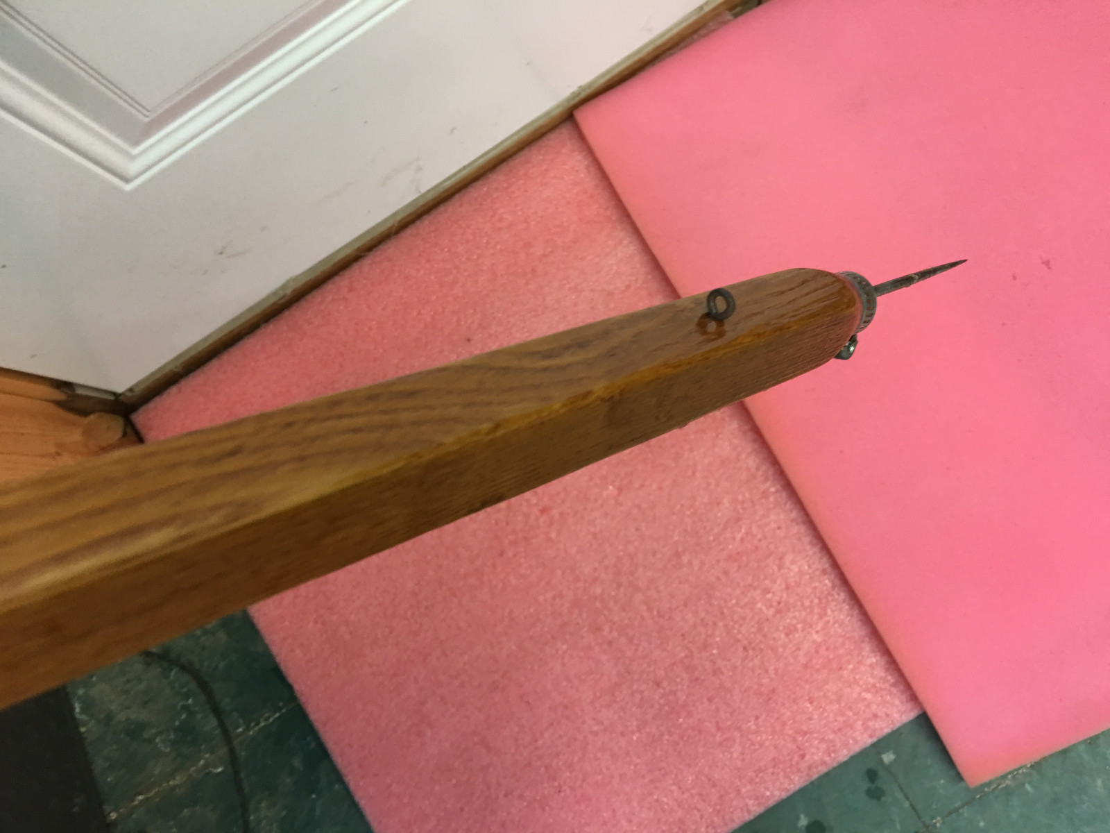 MW2 Vintage folk art ice fishing rod wooden 24″ ice pick attach rattle reel