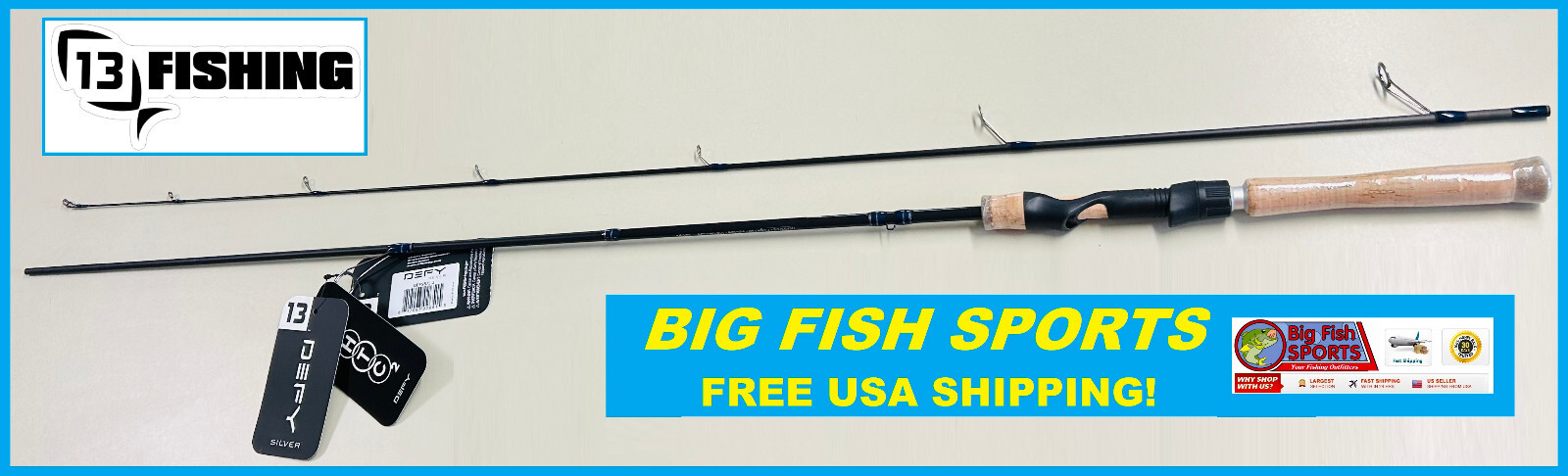 13 FISHING One 3 Defy Silver 7′ Light Fast Spinning 2-Piece Rod #DEFSS7L-2