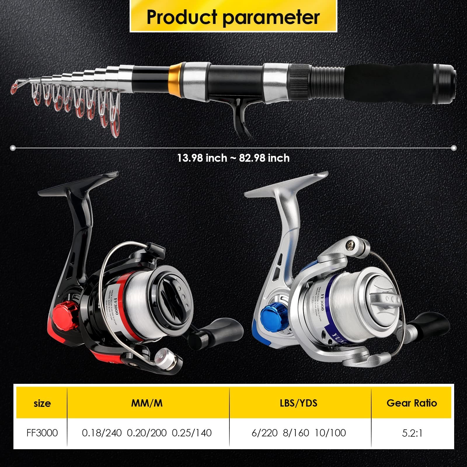 Telescopic Fishing Rod Reel Combo 2PCS 6.89FT Collapsible Fishing Pole Spinni…