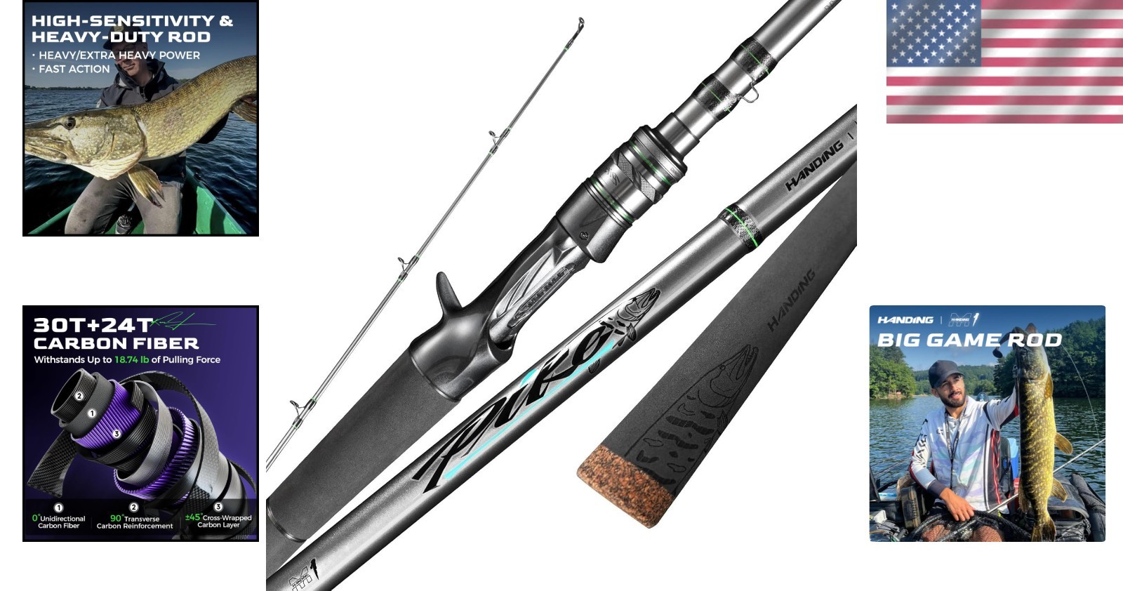 M1 Pike Heavy Fishing Rod – 7’6” 2-Piece Carbon Fiber for Musky and Pike