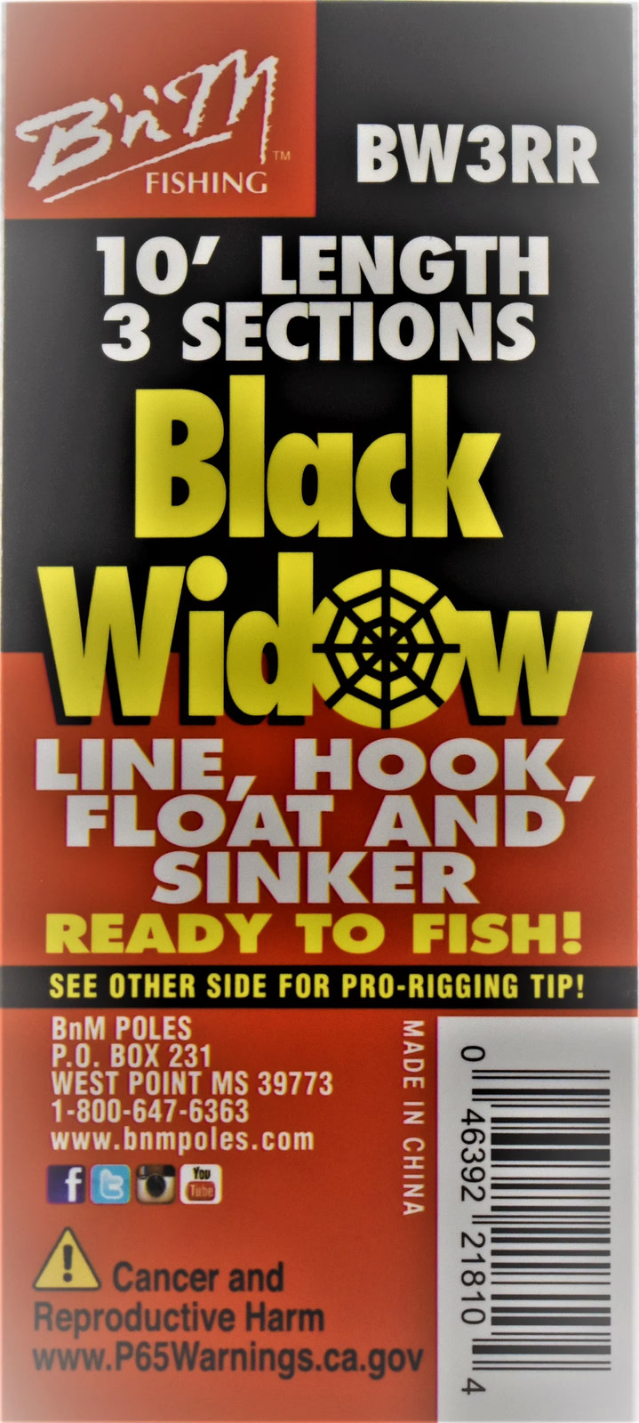 Pole Black Widow Ready Rig, 10ft Telescopic Panfish Pole