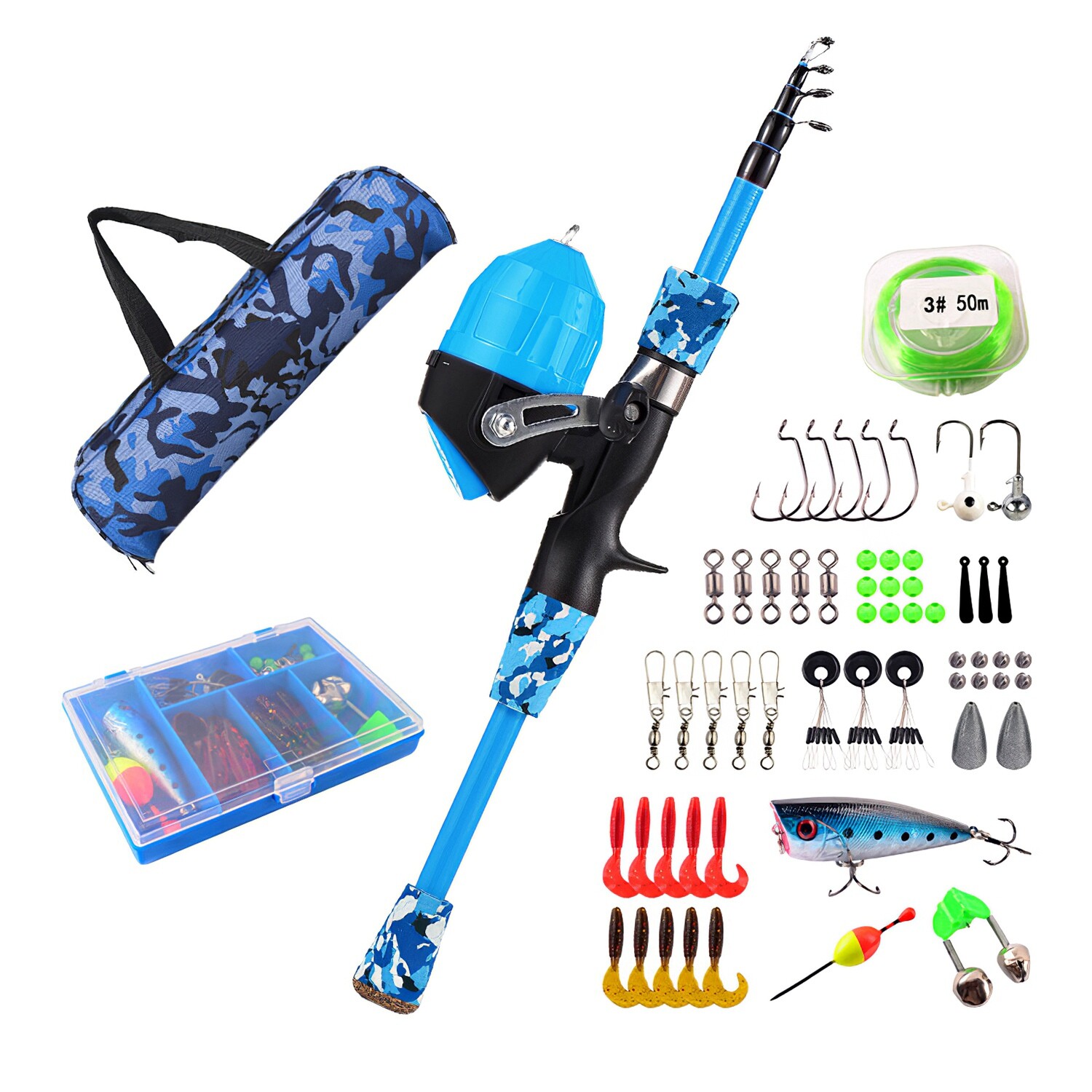 Portable Telescopic Fishing Rod and Spincast Reel Combo Full Fishing Tackle Kit