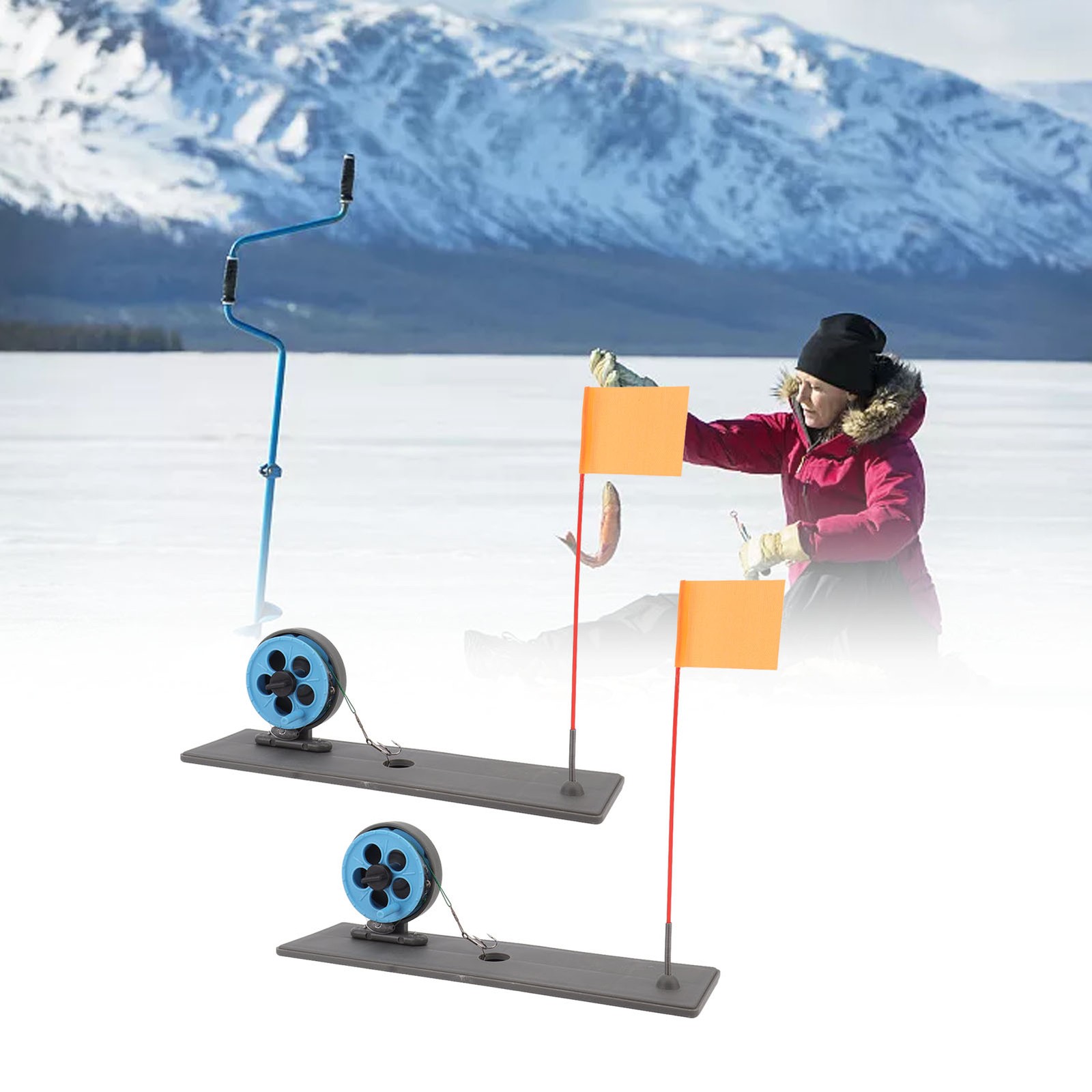 2pcs Ice Fishing Flag Rod Automatic Floating Portable Tip Up