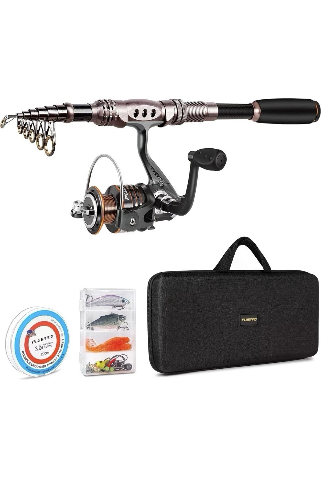 PLUSINNO HA3000 Telescopic Fishing Rod and Reel Combo In Case~~NOB~Never Used