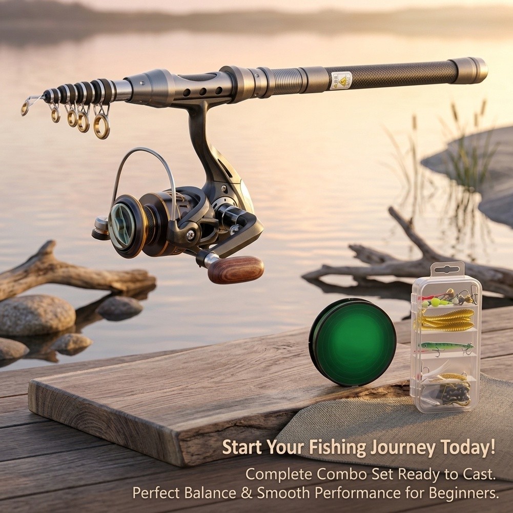 1.5m 1.8m 2.1m 2.4m Fishing Rod and Reel with Bait Set Line and Carry Bag