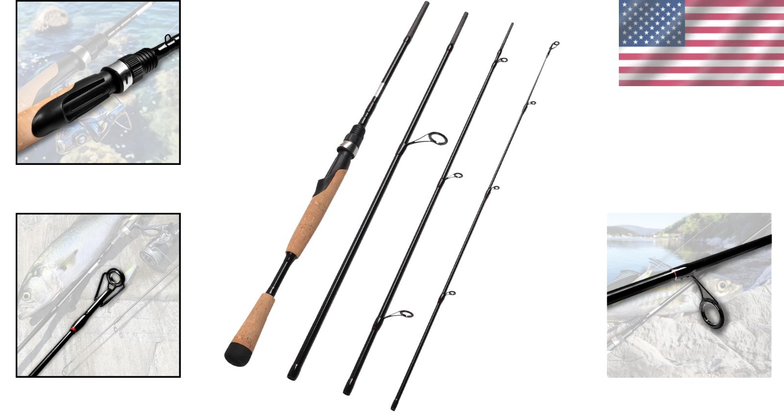 Compact 4-Piece Spinning Rod – Stainless Steel Guides & Comfort Grip for Fishing