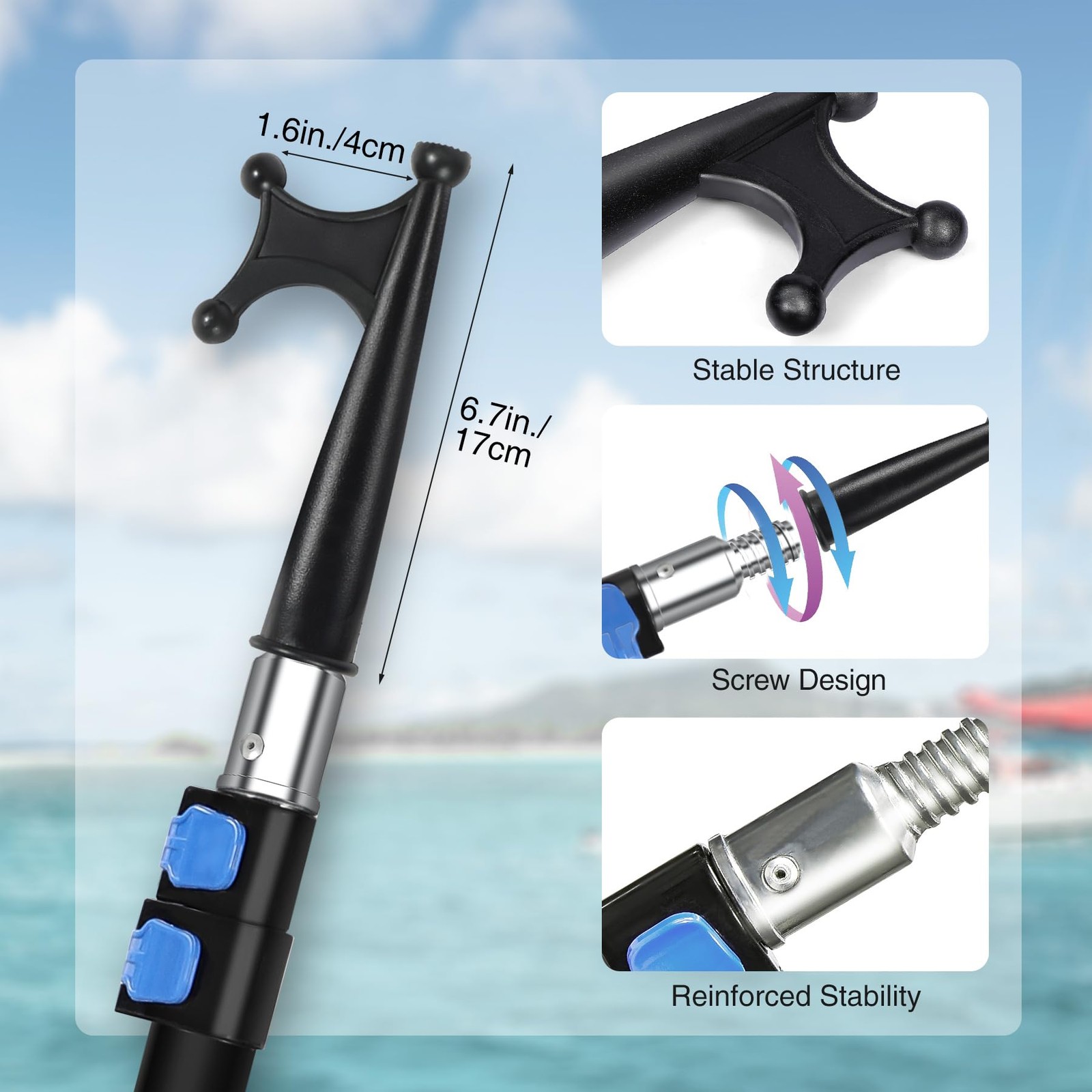 Boat Hooks for Docking,Telescoping Boat Hook with Utili 1.9-3.4ft, Black – 3.4ft