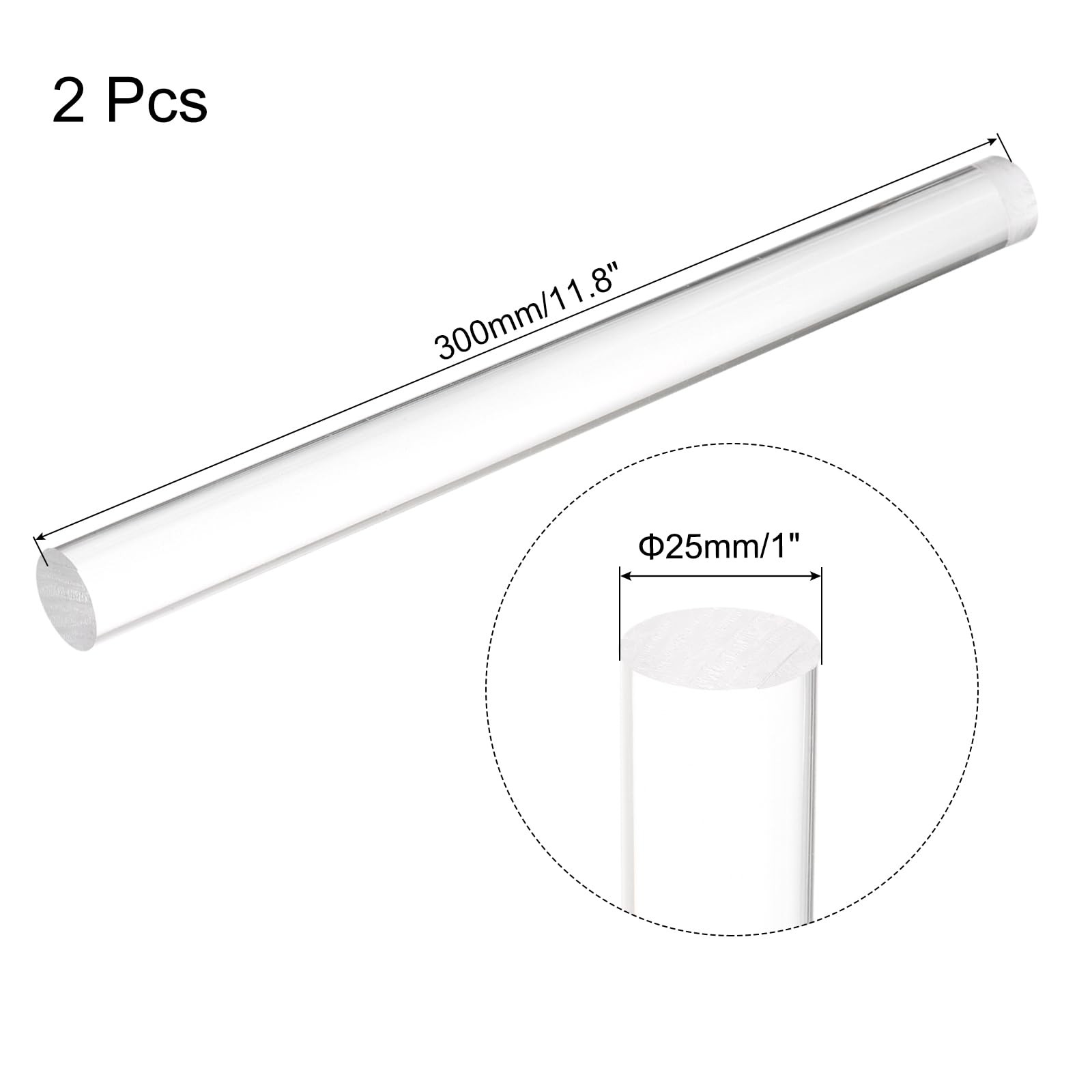2 PCS Clear Acrylic Round Rods 1 Inch x 12 Inch Dowel Sticks For DIY Crafts