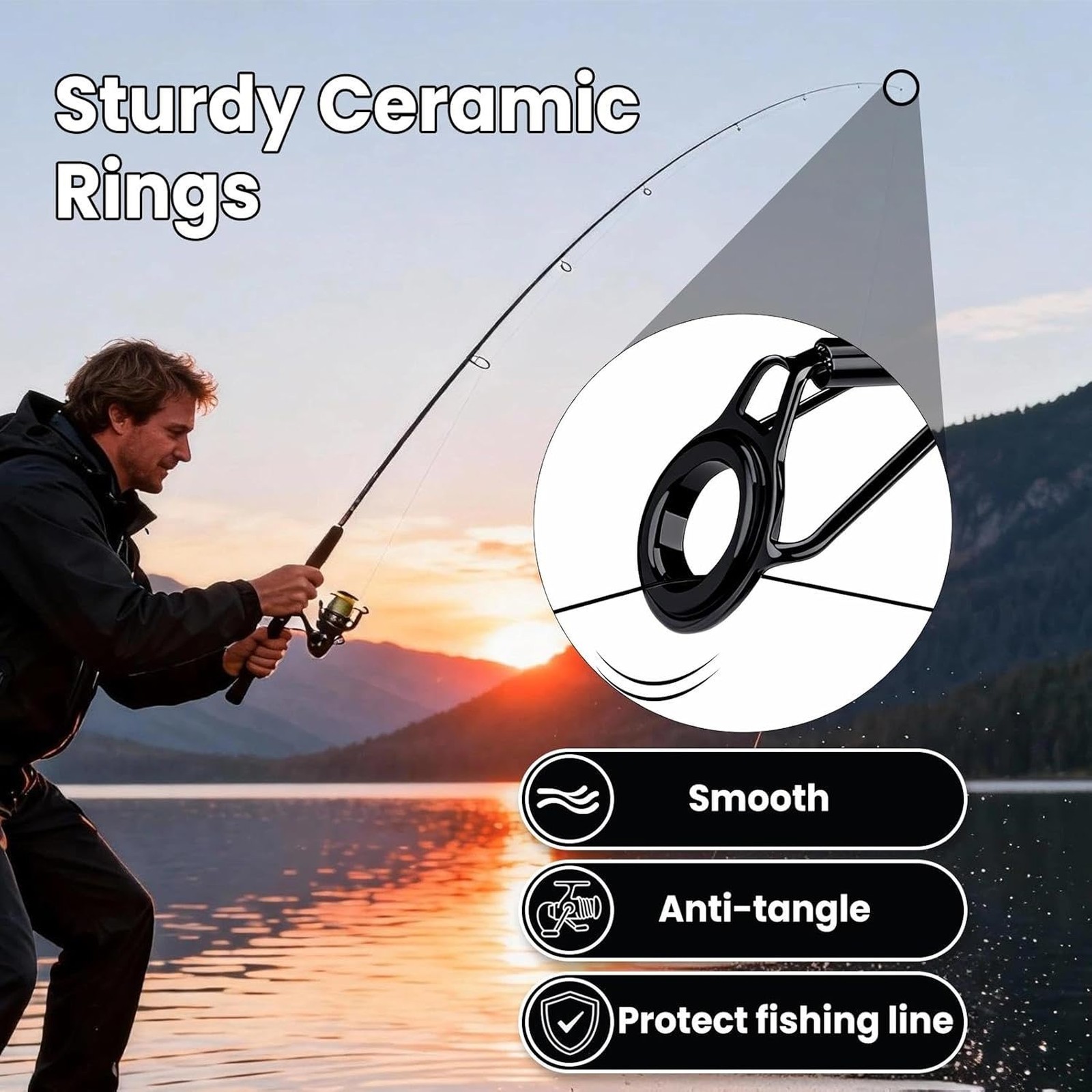 Fishing Rod Tip Repair Kit Stainless Steel Ceramic Guides Ring Replacement Set