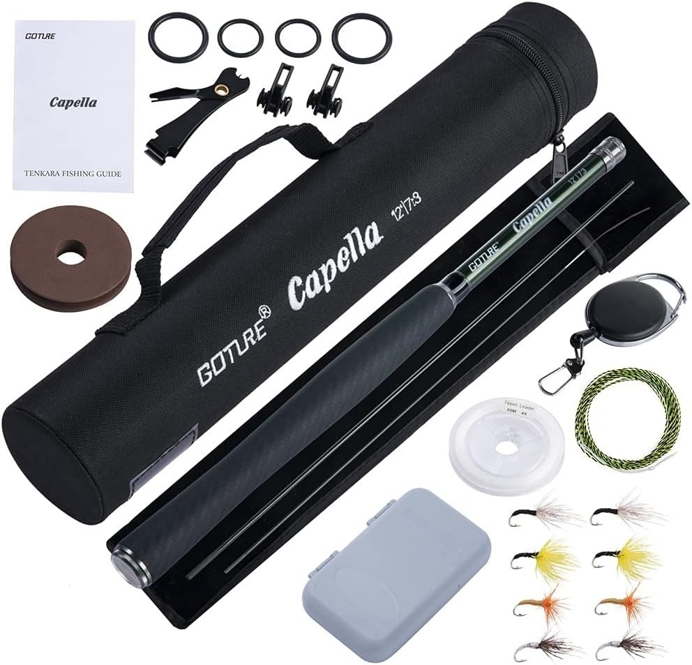 Tenkara Rod Set with Hard Case and 8 Flies Stream Fishing Pole Keiryu Rod JAPAN
