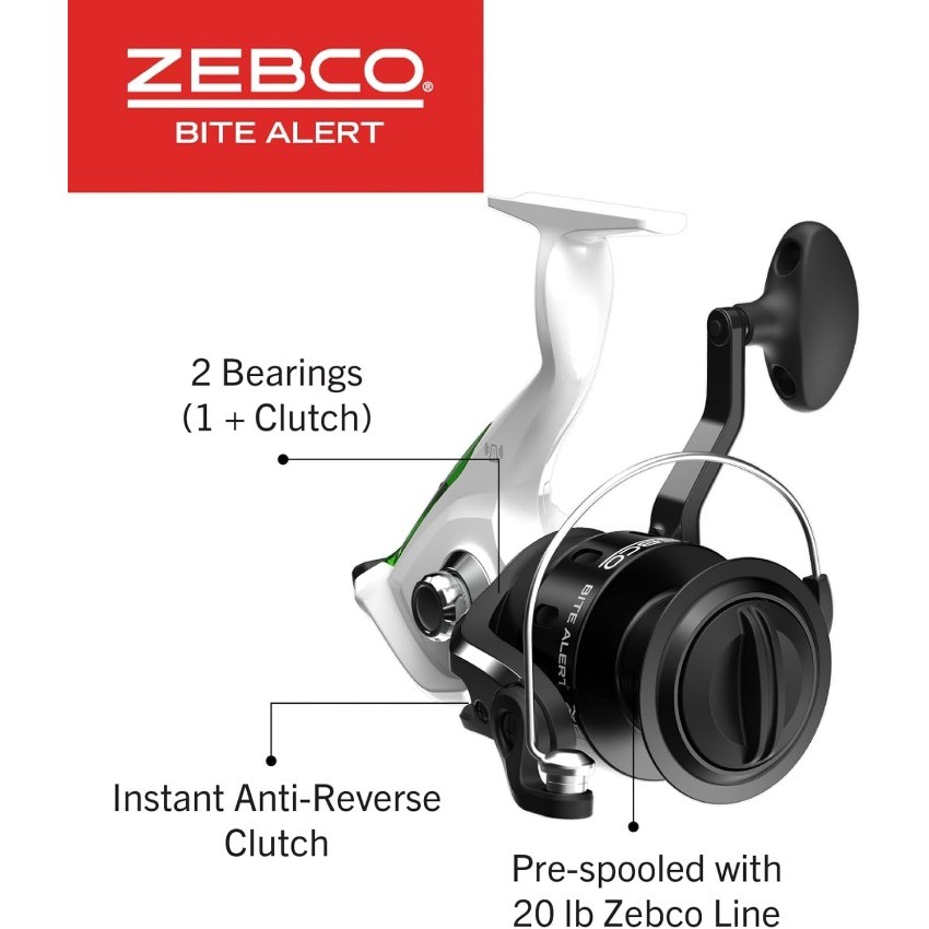 Zebco Bite Alert Spinning Reel and 2-Piece Fishing Rod Combo Y