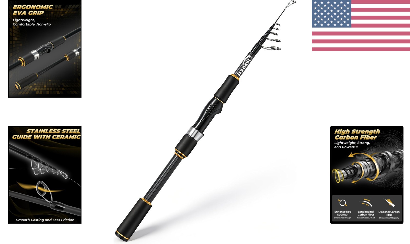 Travel Fishing Rod, Telescopic & 4-Piece Portable 24T Carbon Fiber Rod, Stain…