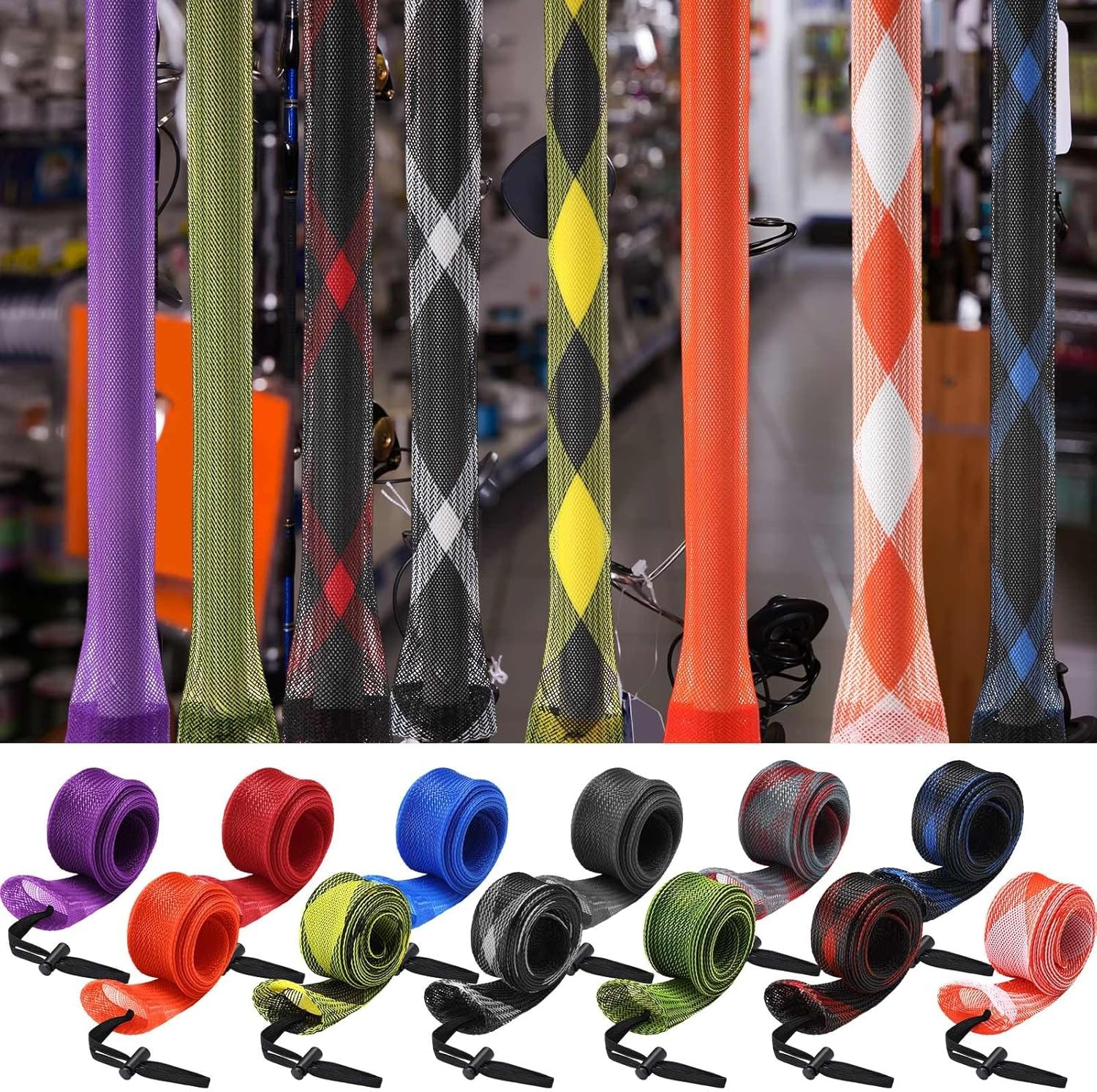 Woanger 7ft Lengthen 12 Pcs Fishing Rod Sleeve Socks Covers multicolor