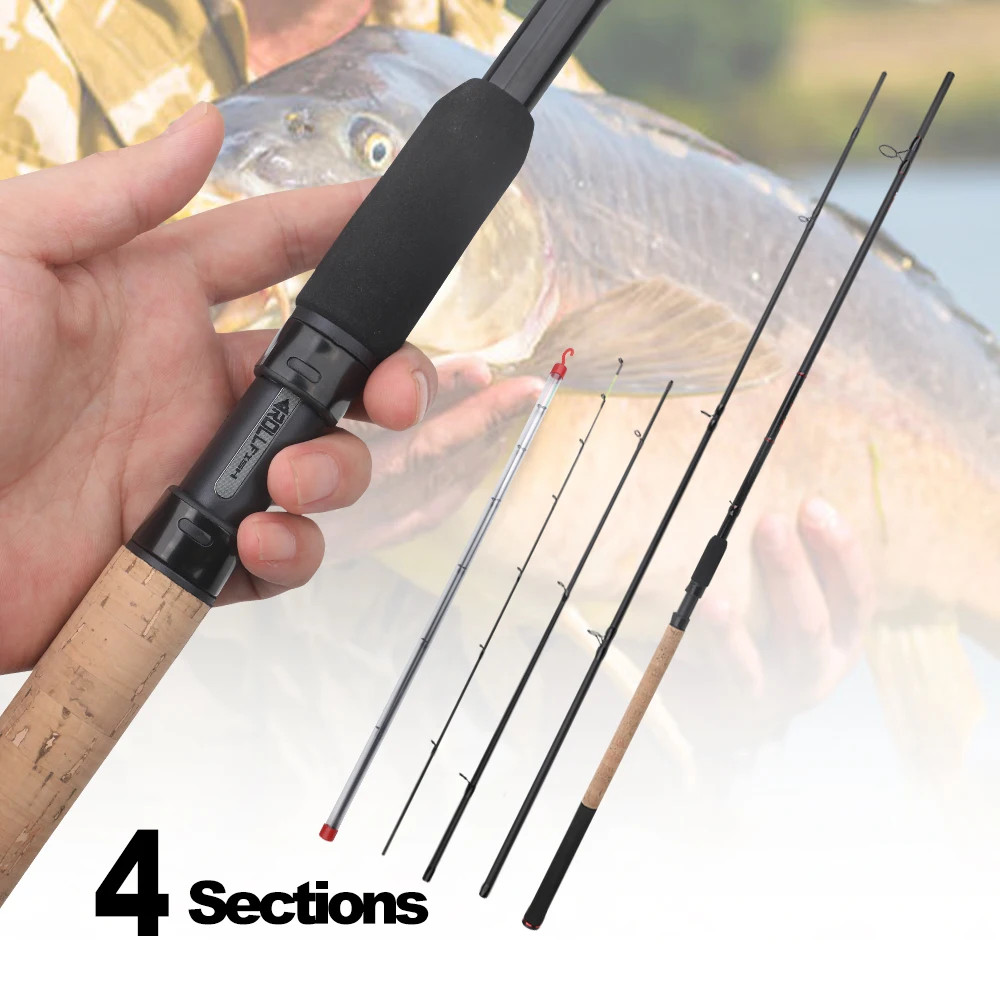 ROLLFISH 3.6M/3.9M Carbon Fiber Feeder Fishing Rod with 3 Spare Solid Tips, Pole